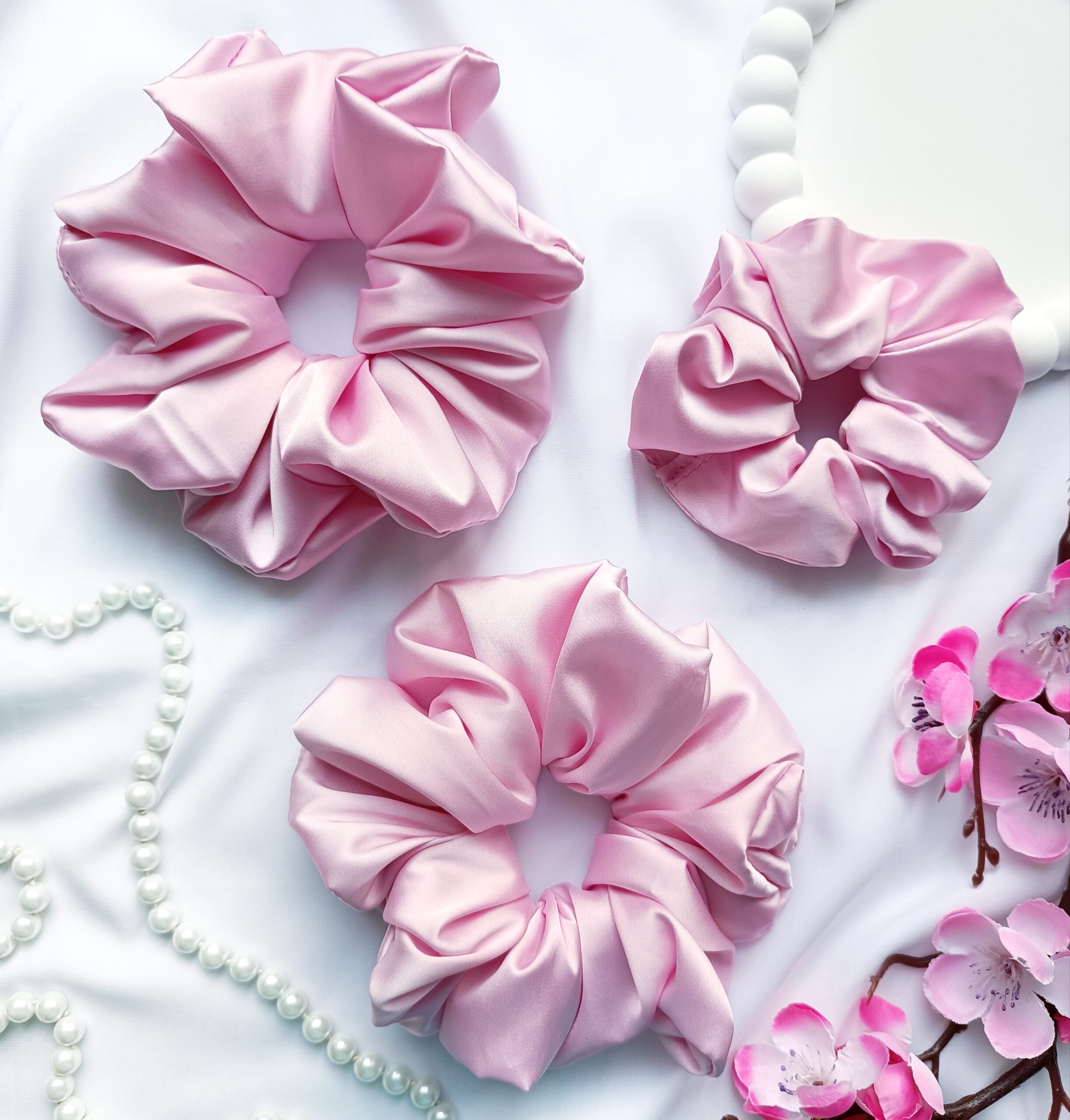 Gumka do włosów z satyny jedwabnej jasny róż