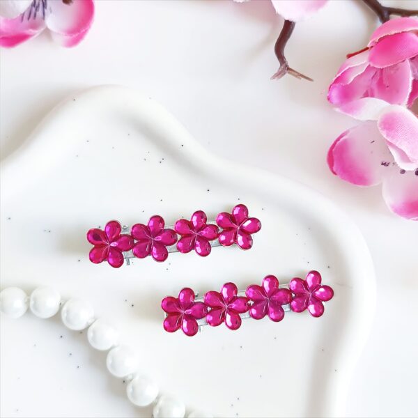 Zestaw spinek do włosów - ciemnoróżowe kwiatki