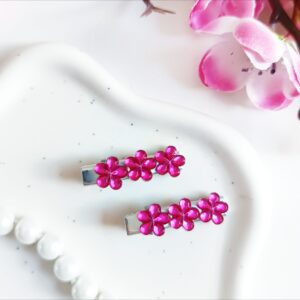 Zestaw spinek do włosów - ciemnoróżowe kwiatki
