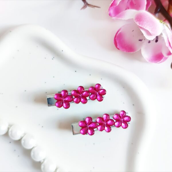 Zestaw spinek do włosów - ciemnoróżowe kwiatki