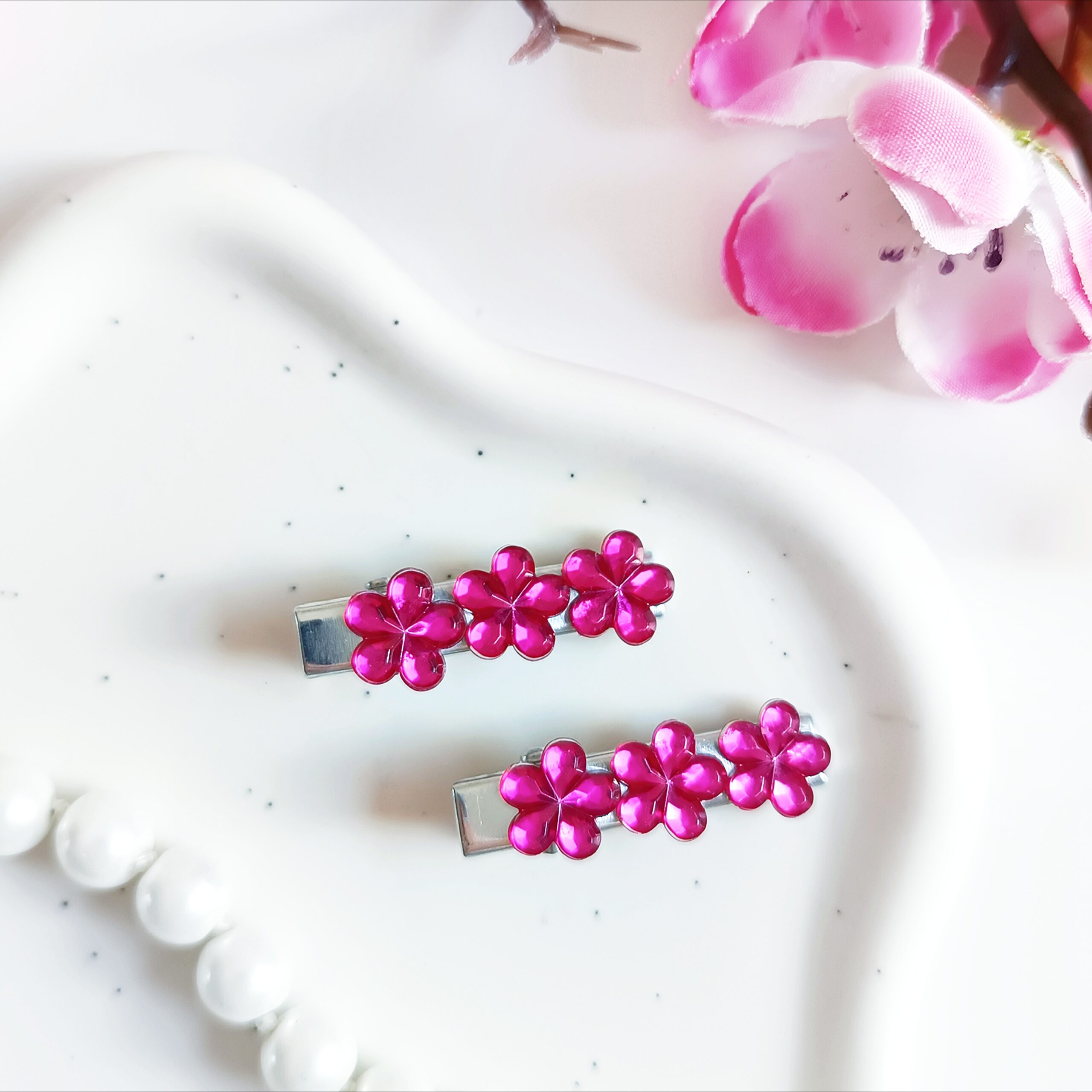 Zestaw spinek do włosów - ciemnoróżowe kwiatki