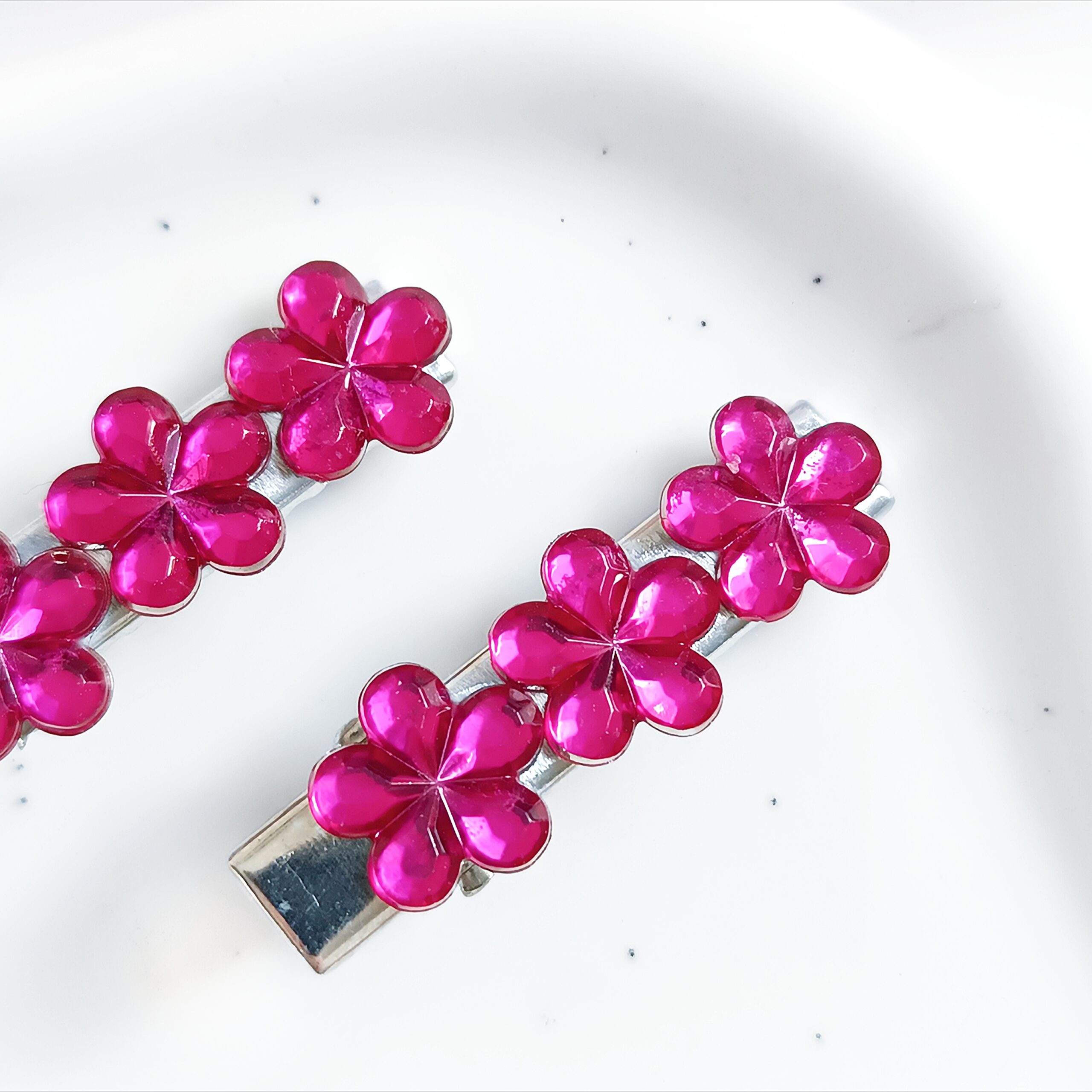 Zestaw spinek do włosów - ciemnoróżowe kwiatki - obrazek 2