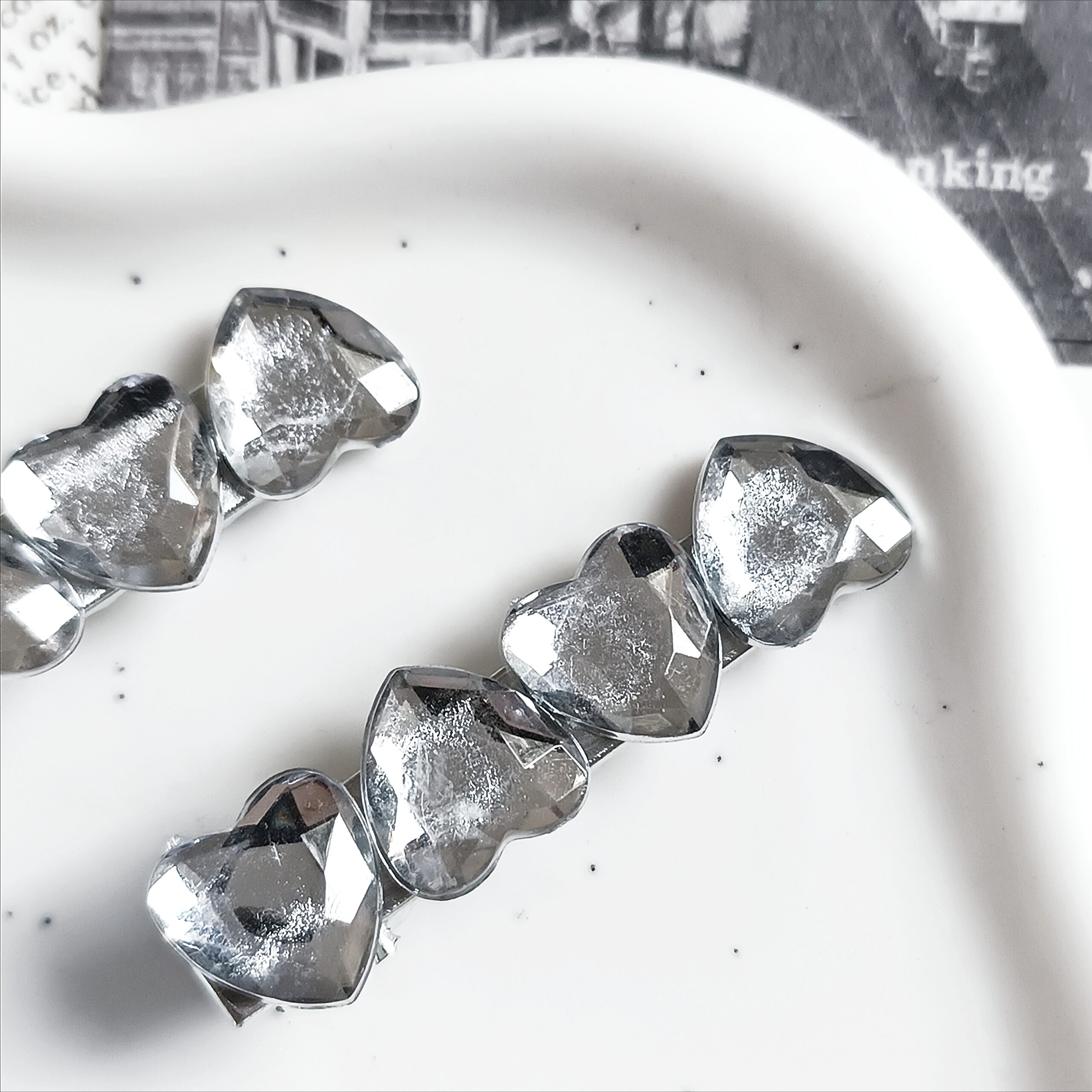 Zestaw spinek do włosów - srebrne serca - obrazek 2