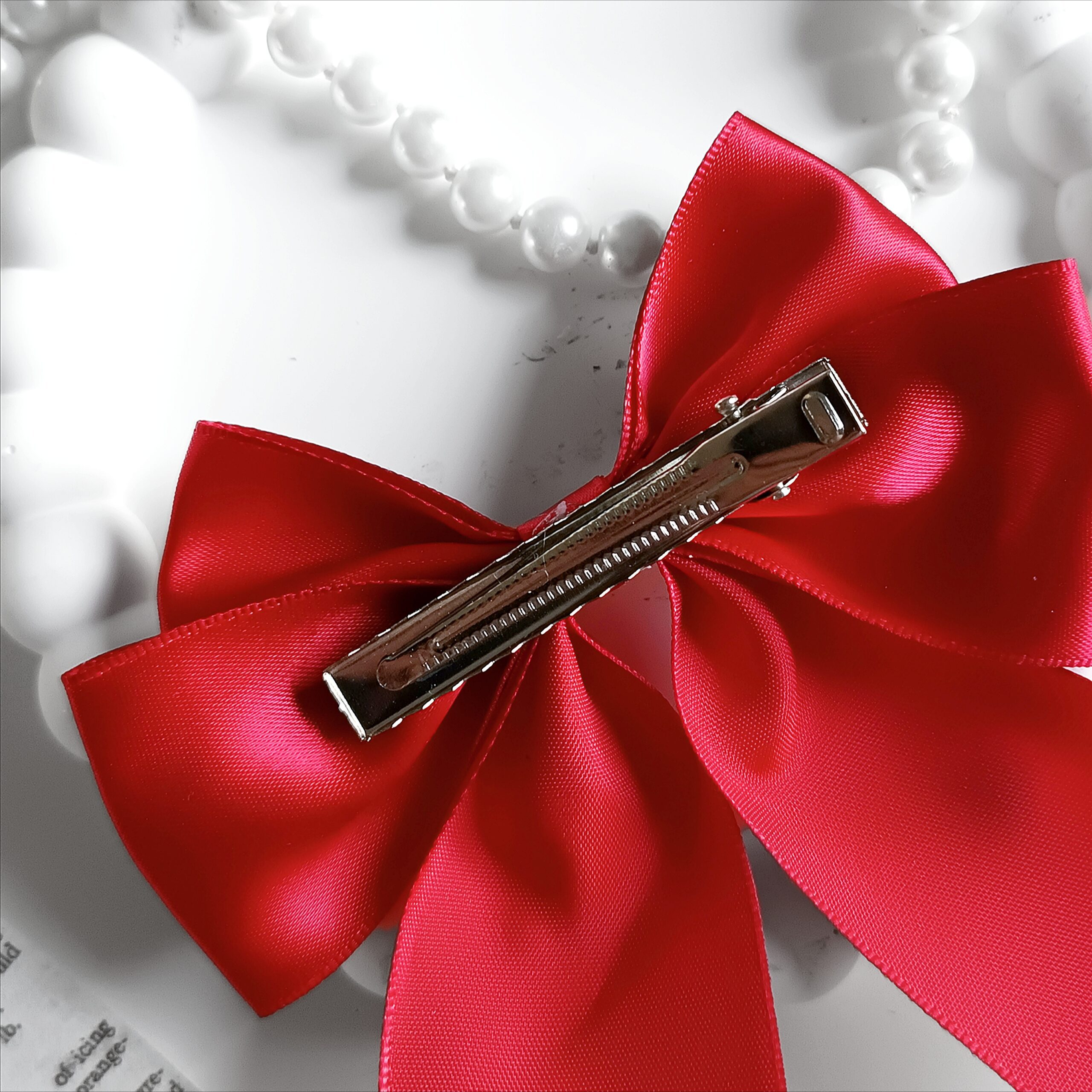 Satynowa kokarda do włosów - czerwona - obrazek 2