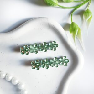 Zestaw spinek do włosów - jasnozielone kwiatki