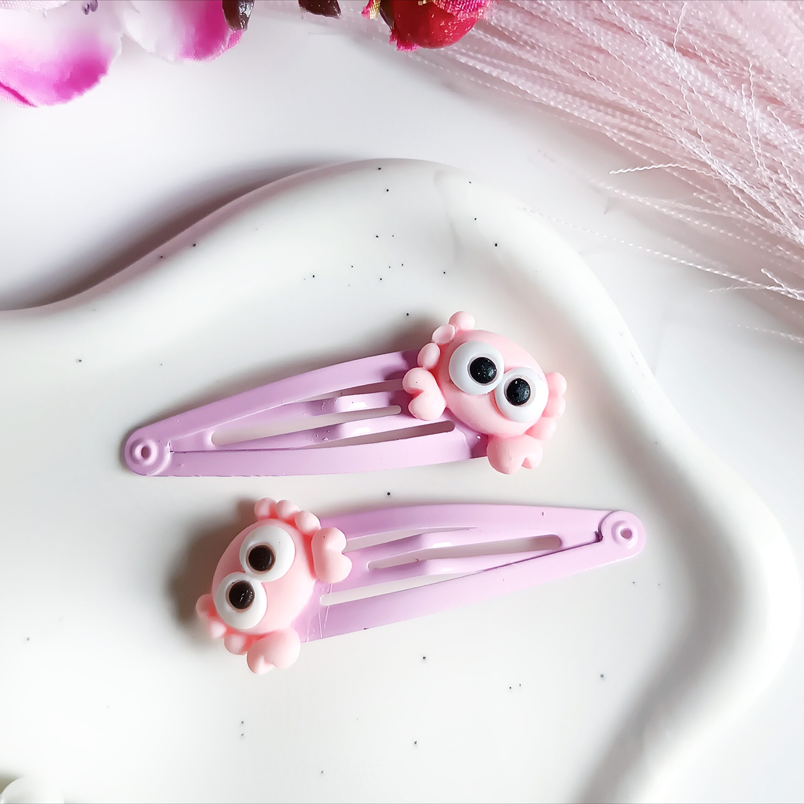 Spinki do włosów dla dzieci - jasnoróżowe kraby