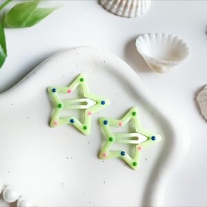 Spinki dla dzieci - gwiazdki w kropki - żółte fluo