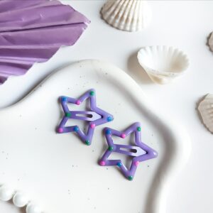 Spinki dla dzieci - gwiazdki w kropki - fioletowe