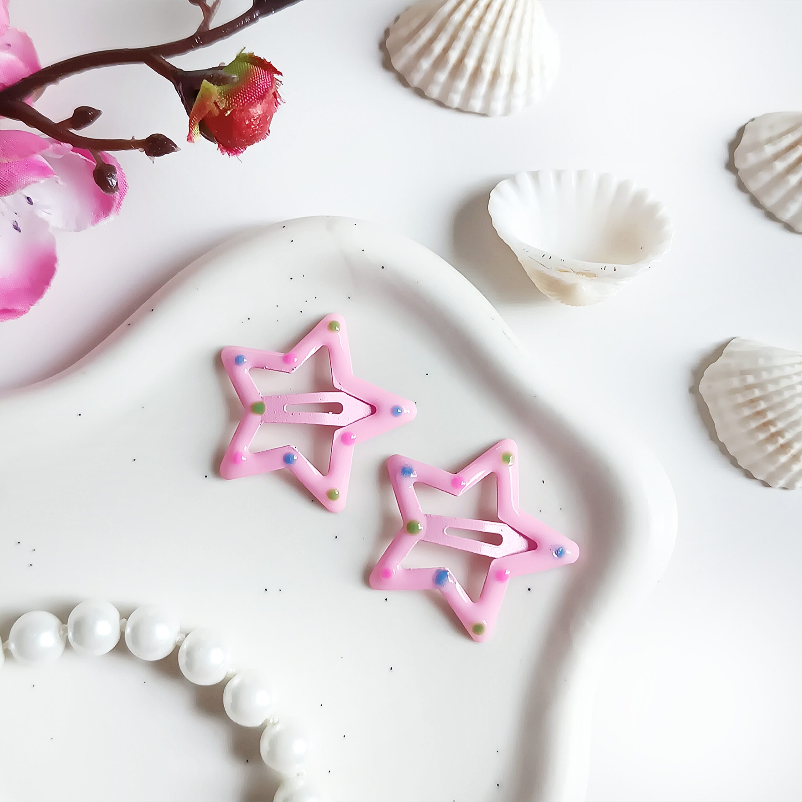 Spinki dla dzieci - gwiazdki w kropki - jasnoróżowe