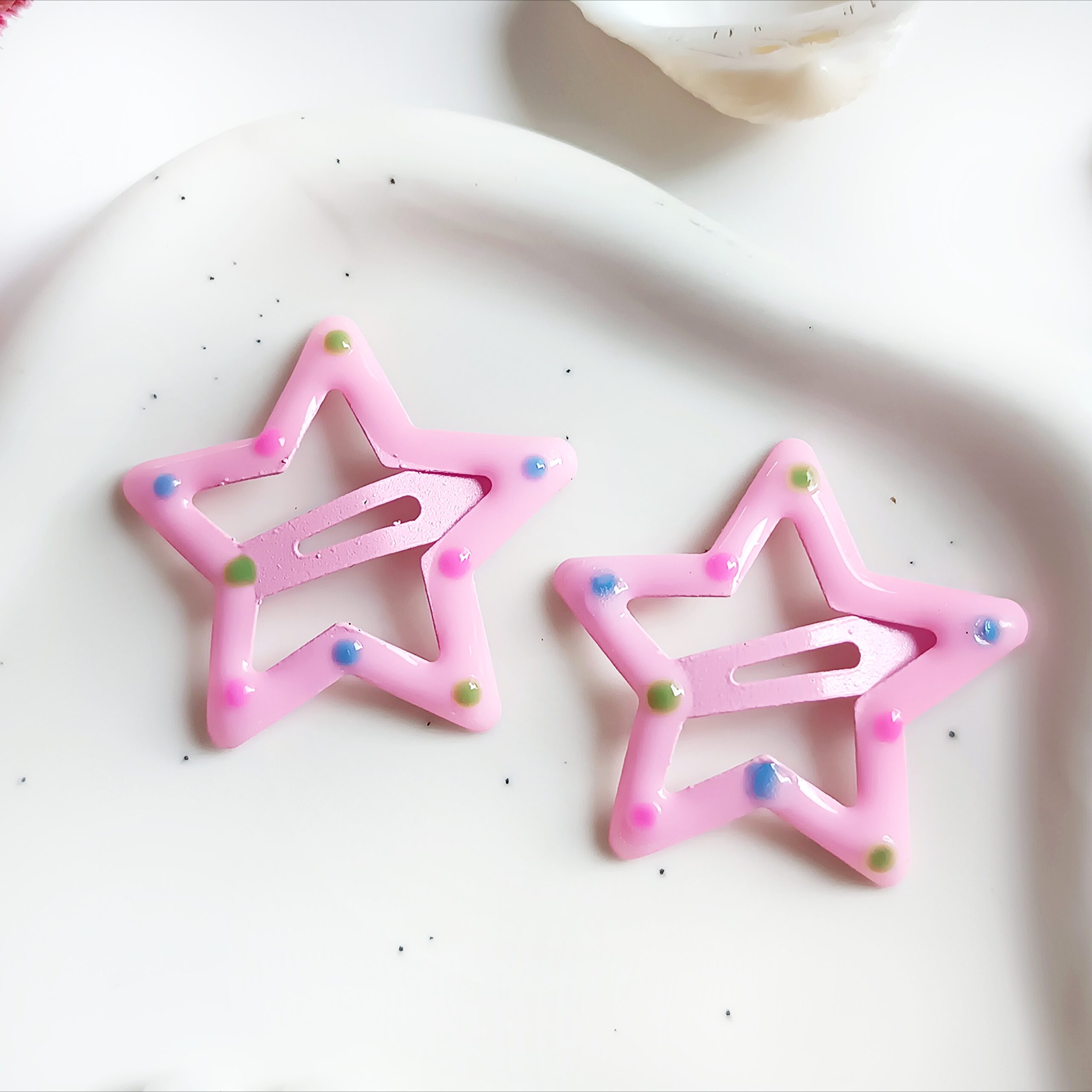 Spinki dla dzieci - gwiazdki w kropki - jasnoróżowe - obrazek 2