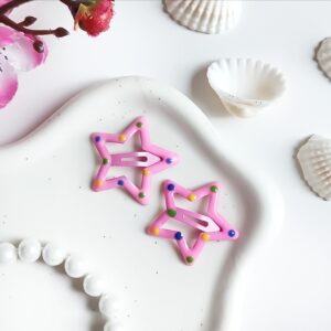 Spinki dla dzieci - gwiazdki w kropki - różowe