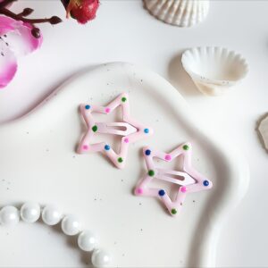 Spinki dla dzieci - gwiazdki w kropki - blady róż