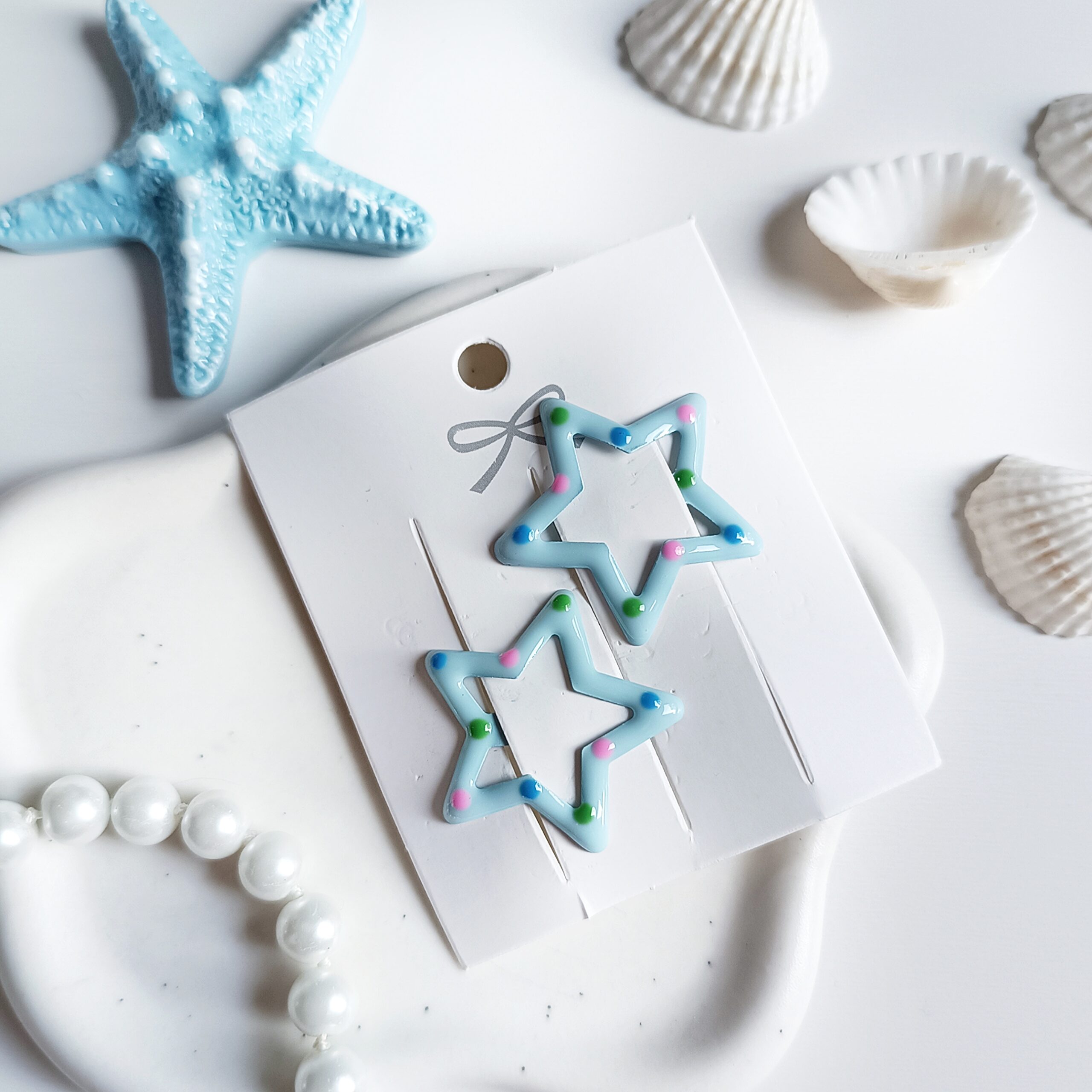 Spinki dla dzieci - gwiazdki w kropki - jasnoniebieskie - obrazek 3