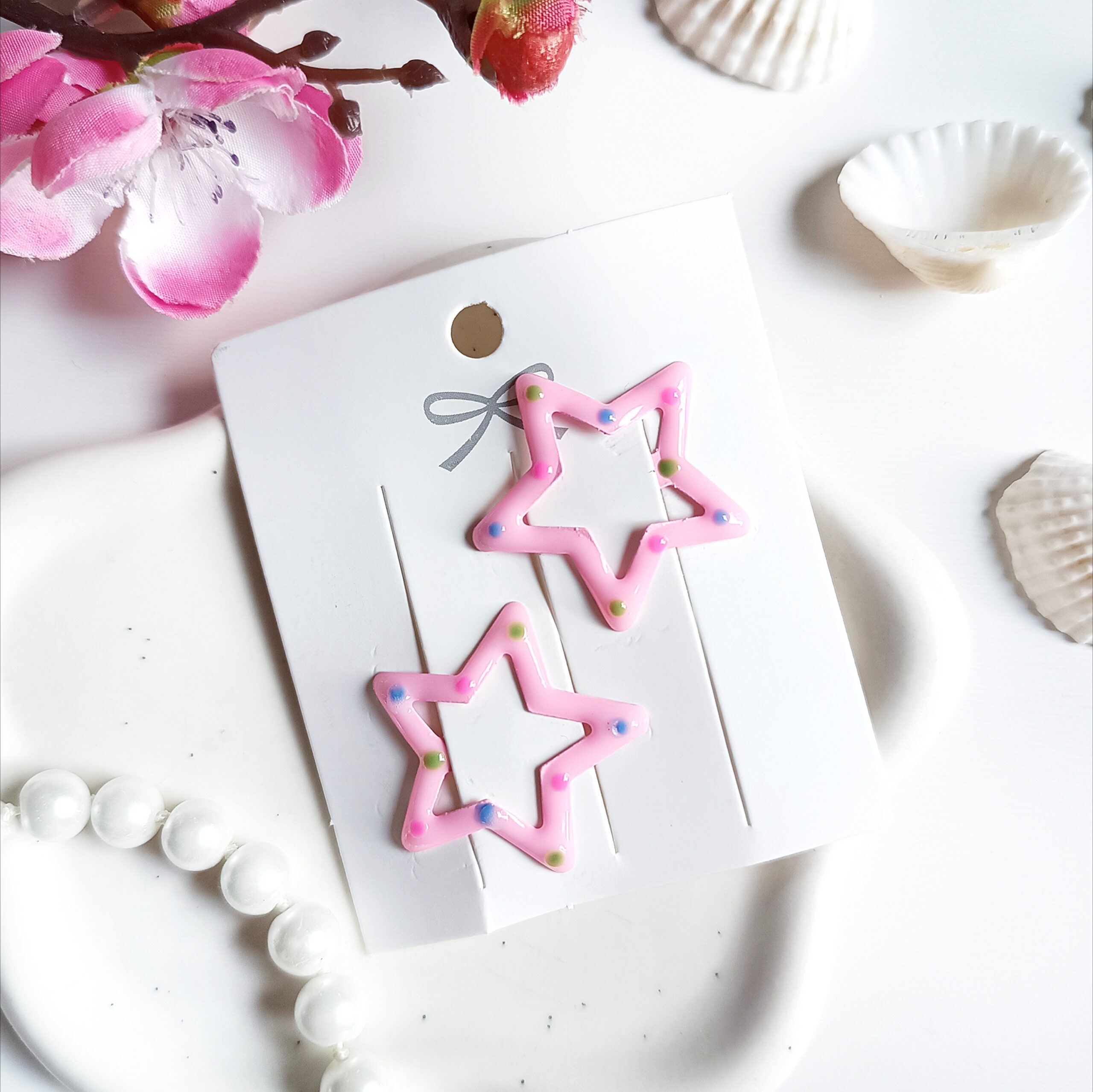 Spinki dla dzieci - gwiazdki w kropki - jasnoróżowe - obrazek 3