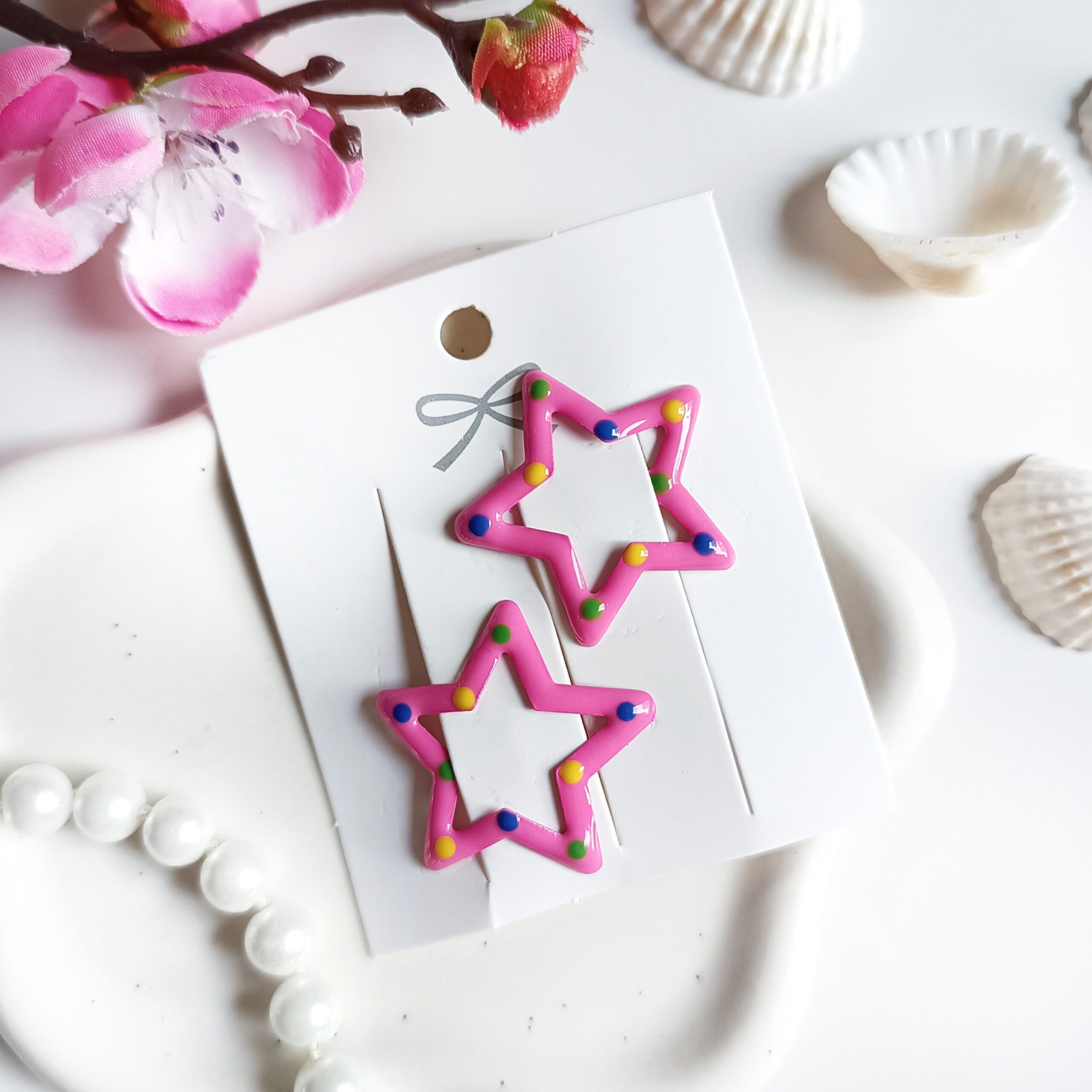 Spinki dla dzieci - gwiazdki w kropki - ciemnoróżowe - obrazek 3