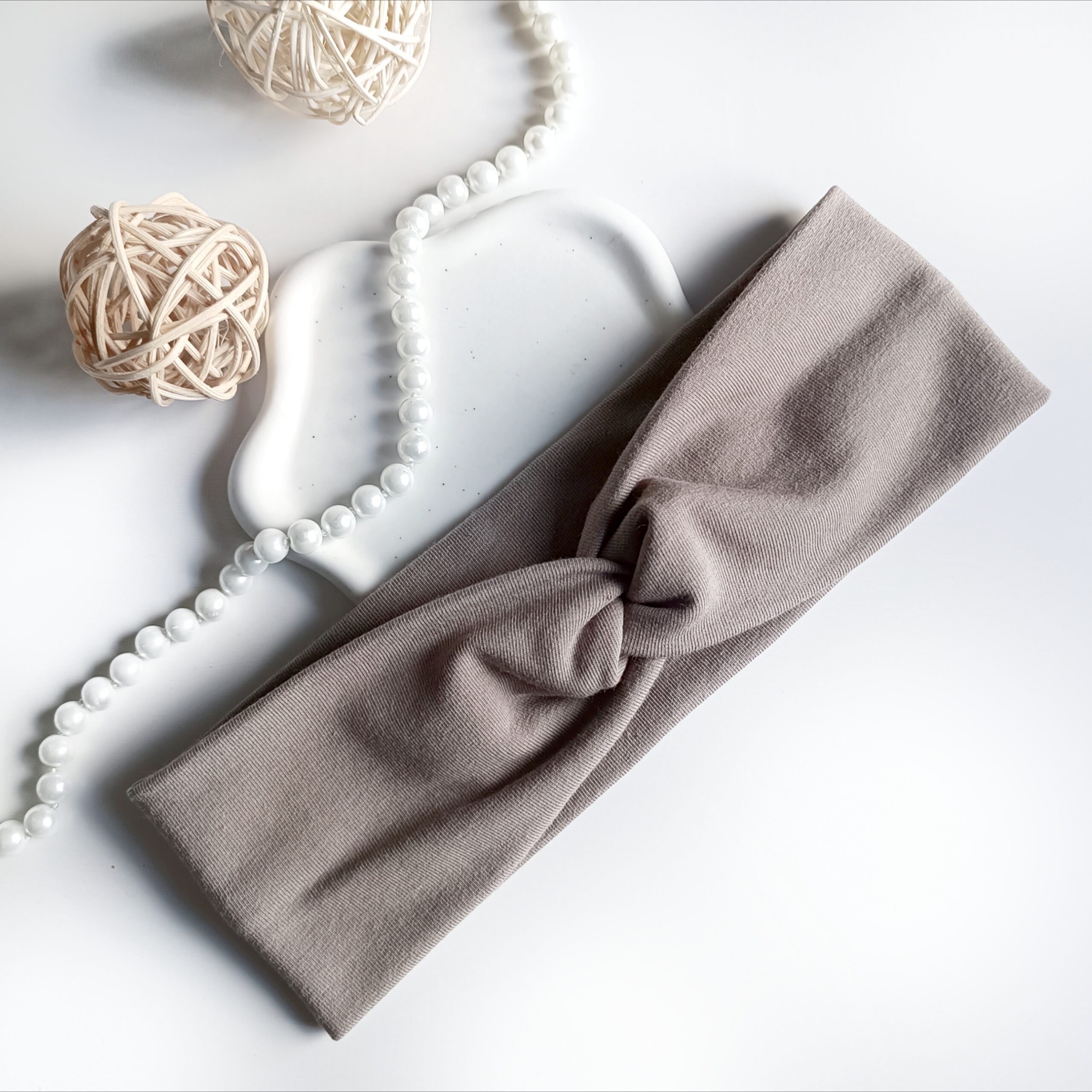 Opaska do włosów jesienna - damska - bawełniana - cappuccino