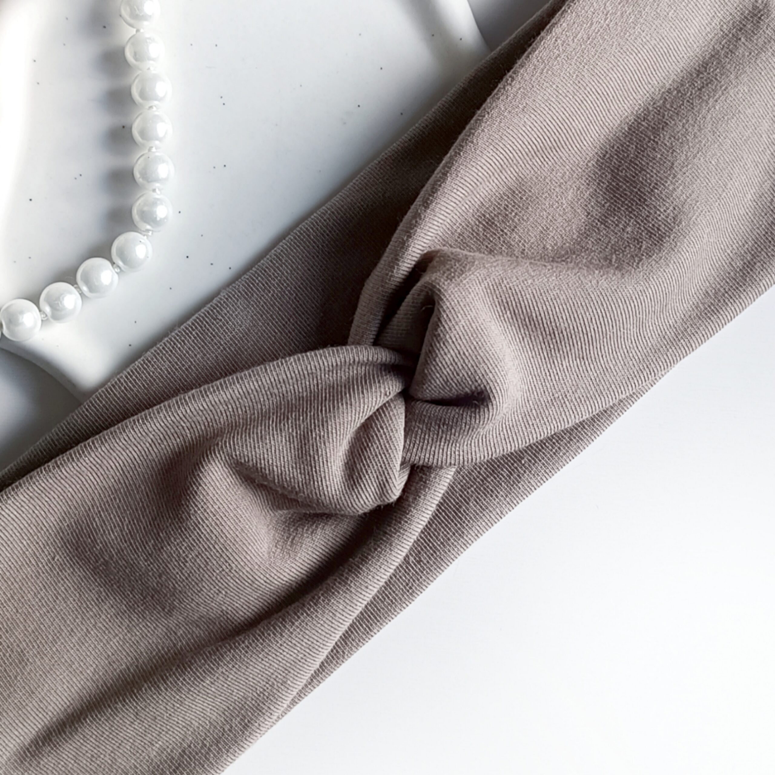 Opaska do włosów jesienna - damska - bawełniana - cappuccino - obrazek 2