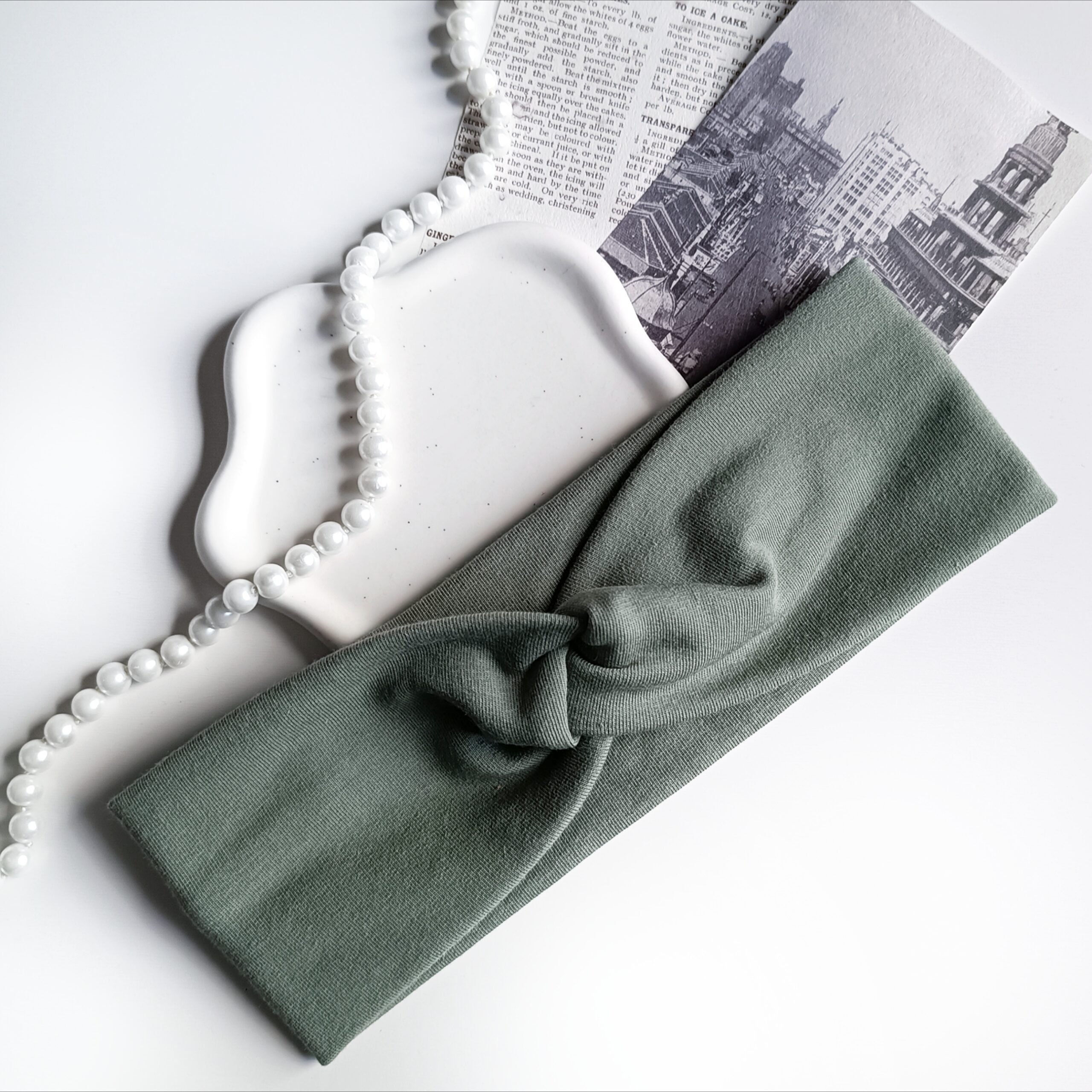 Opaska do włosów jesienna - damska - bawełniana - oliwkowa