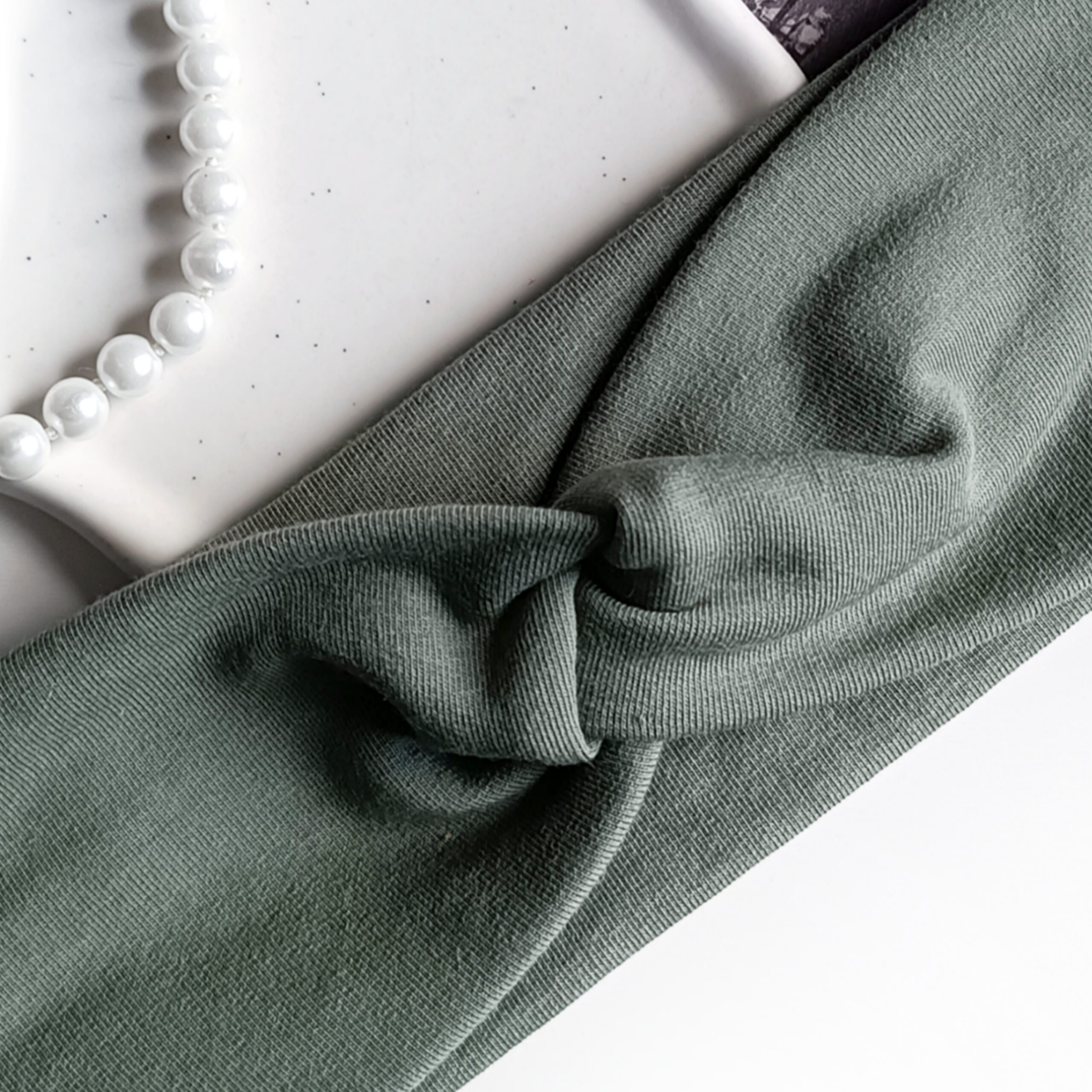 Opaska do włosów jesienna - damska - bawełniana - oliwkowa - obrazek 2