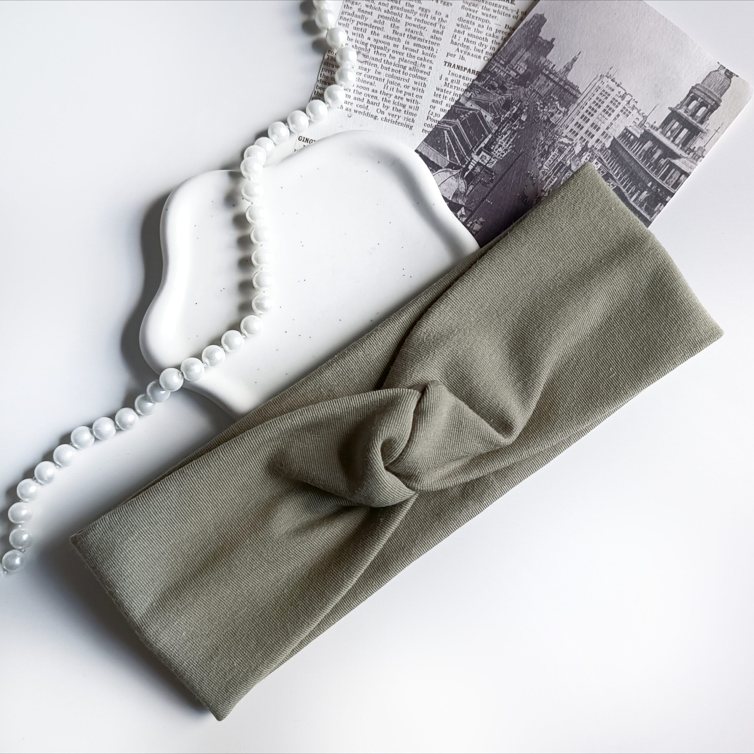 Opaska do włosów jesienna - damska - bawełniana - khaki