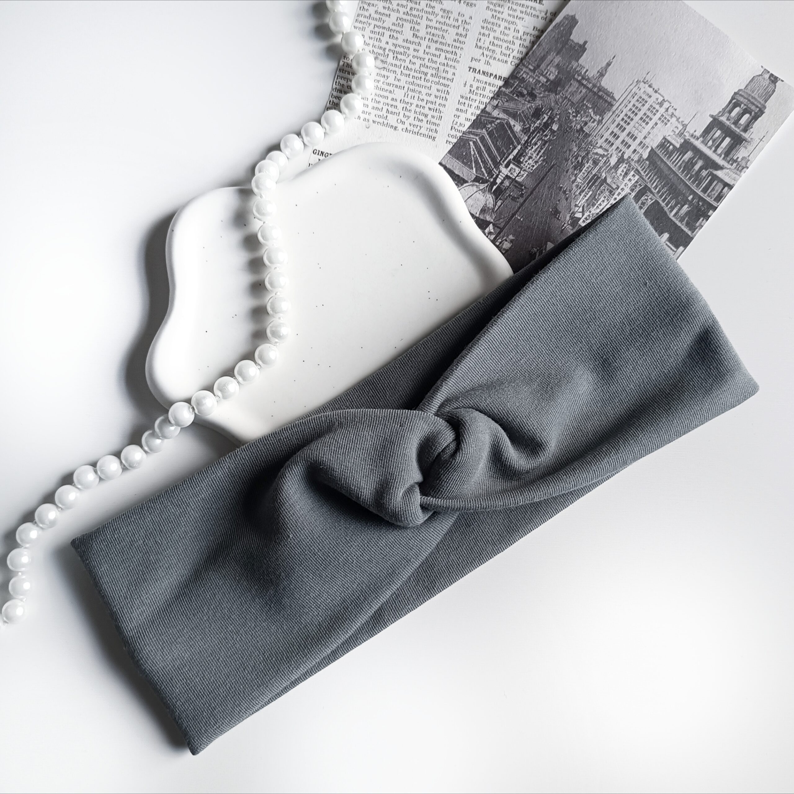 Opaska do włosów jesienna - damska - bawełniana - popiel