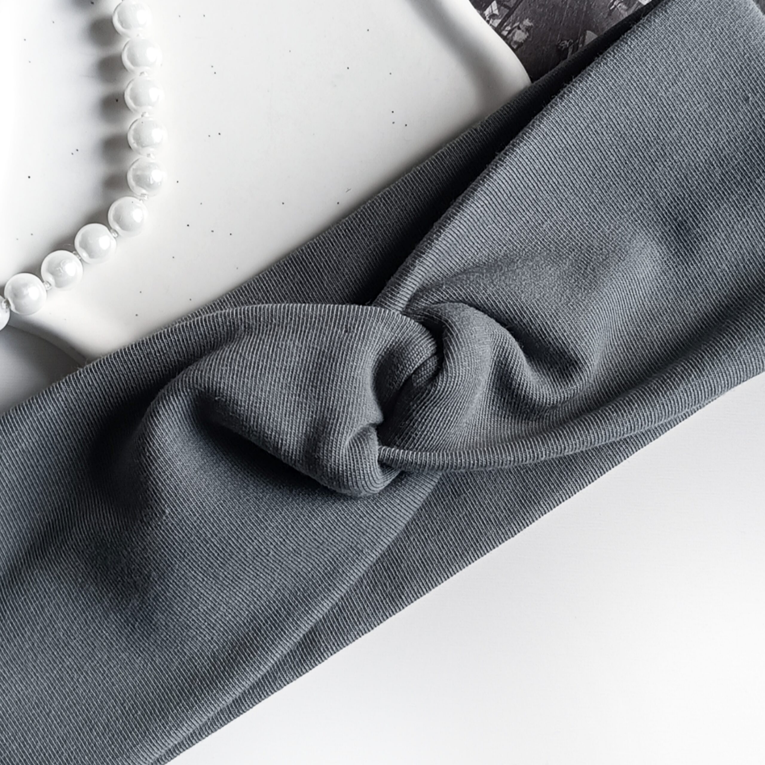 Opaska do włosów jesienna - damska - bawełniana - popiel - obrazek 2