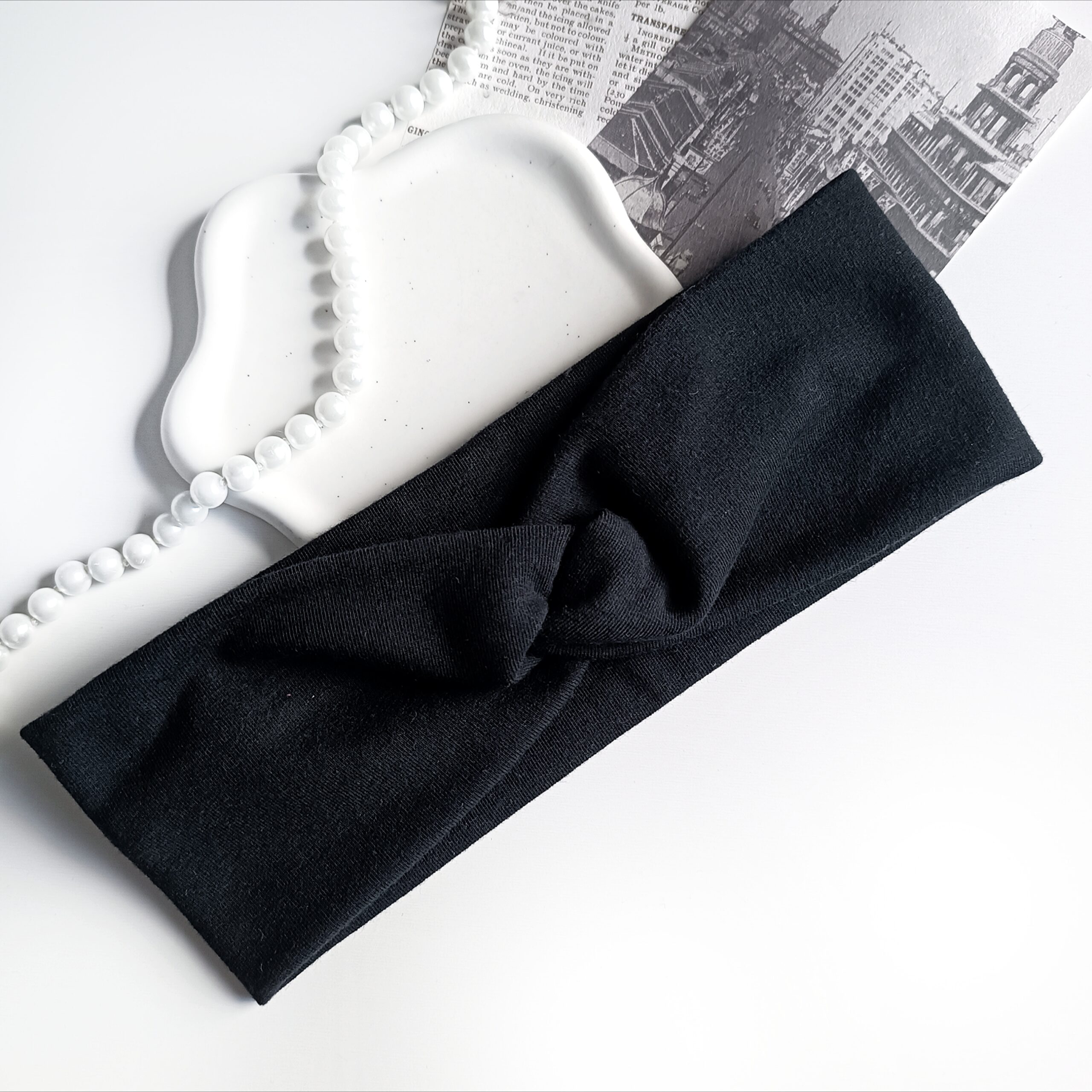 Opaska do włosów jesienna - damska - bawełniana - czarna