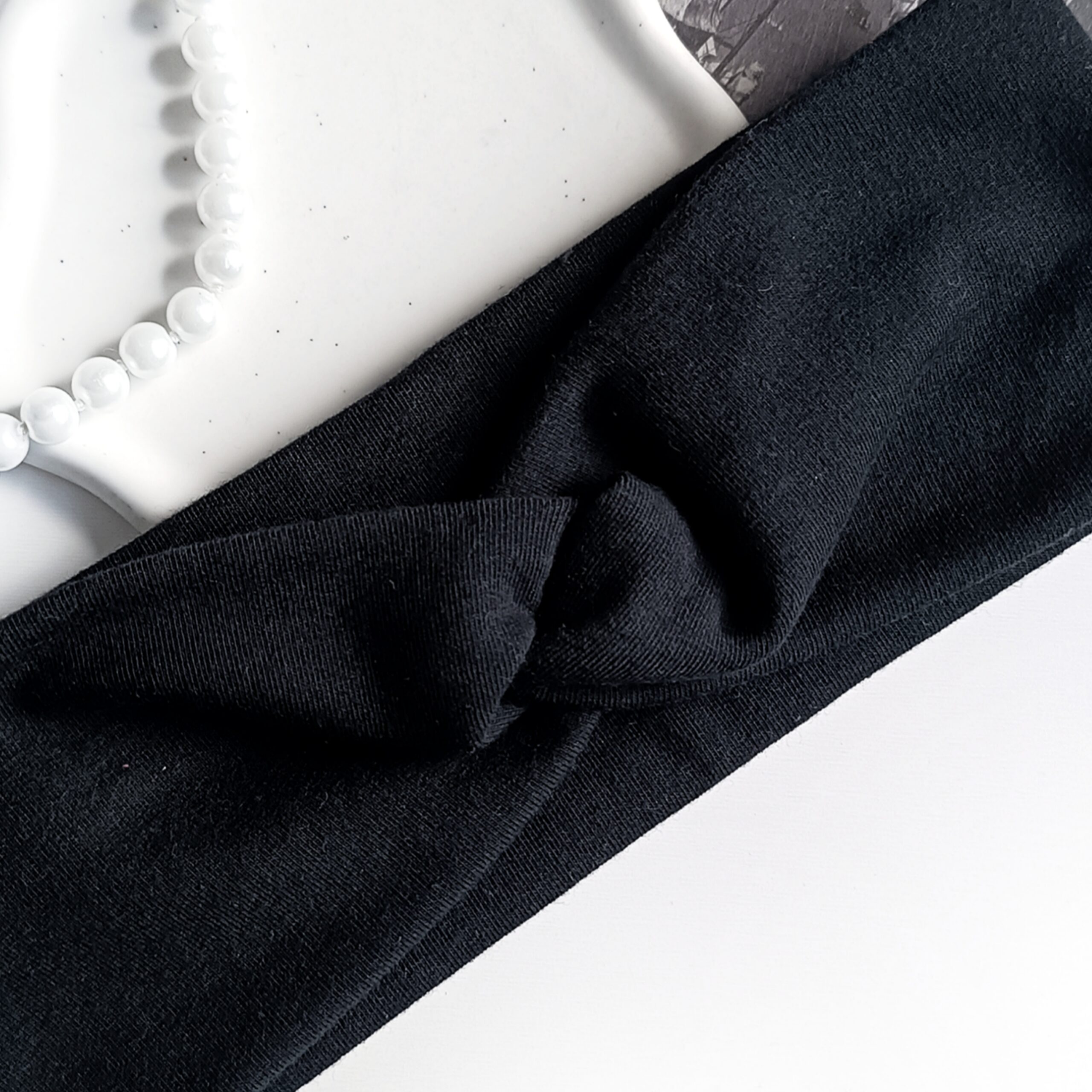 Opaska do włosów jesienna - damska - bawełniana - czarna - obrazek 2