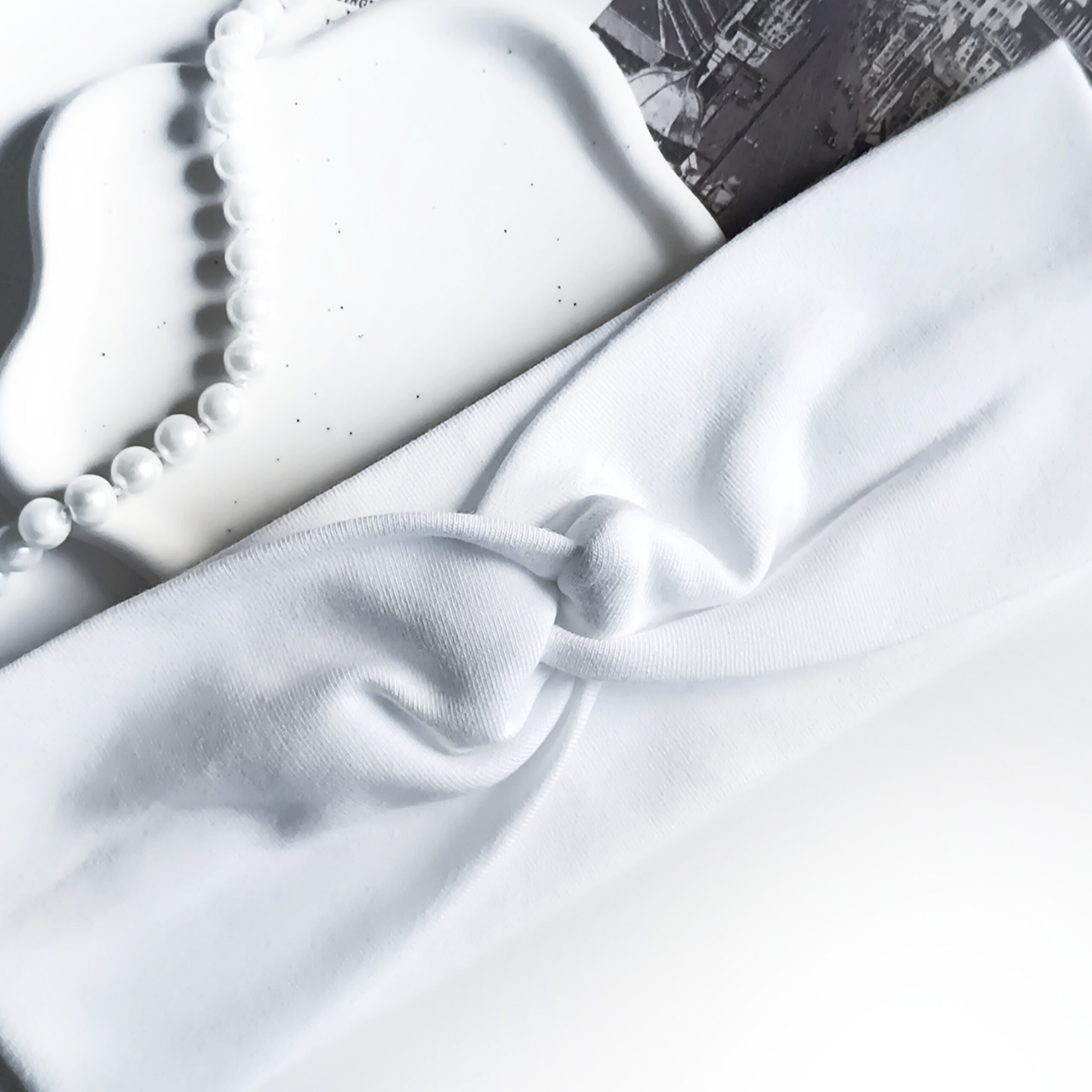 Opaska do włosów jesienna - damska - bawełniana - biała - obrazek 2