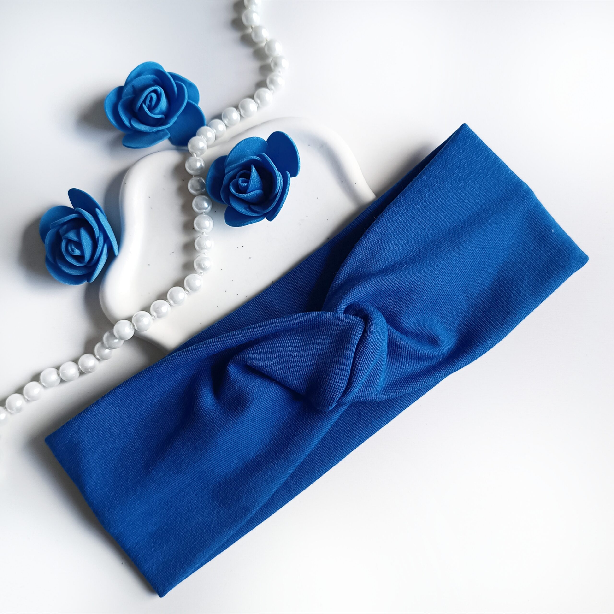 Opaska do włosów jesienna - damska - bawełniana - chabrowa