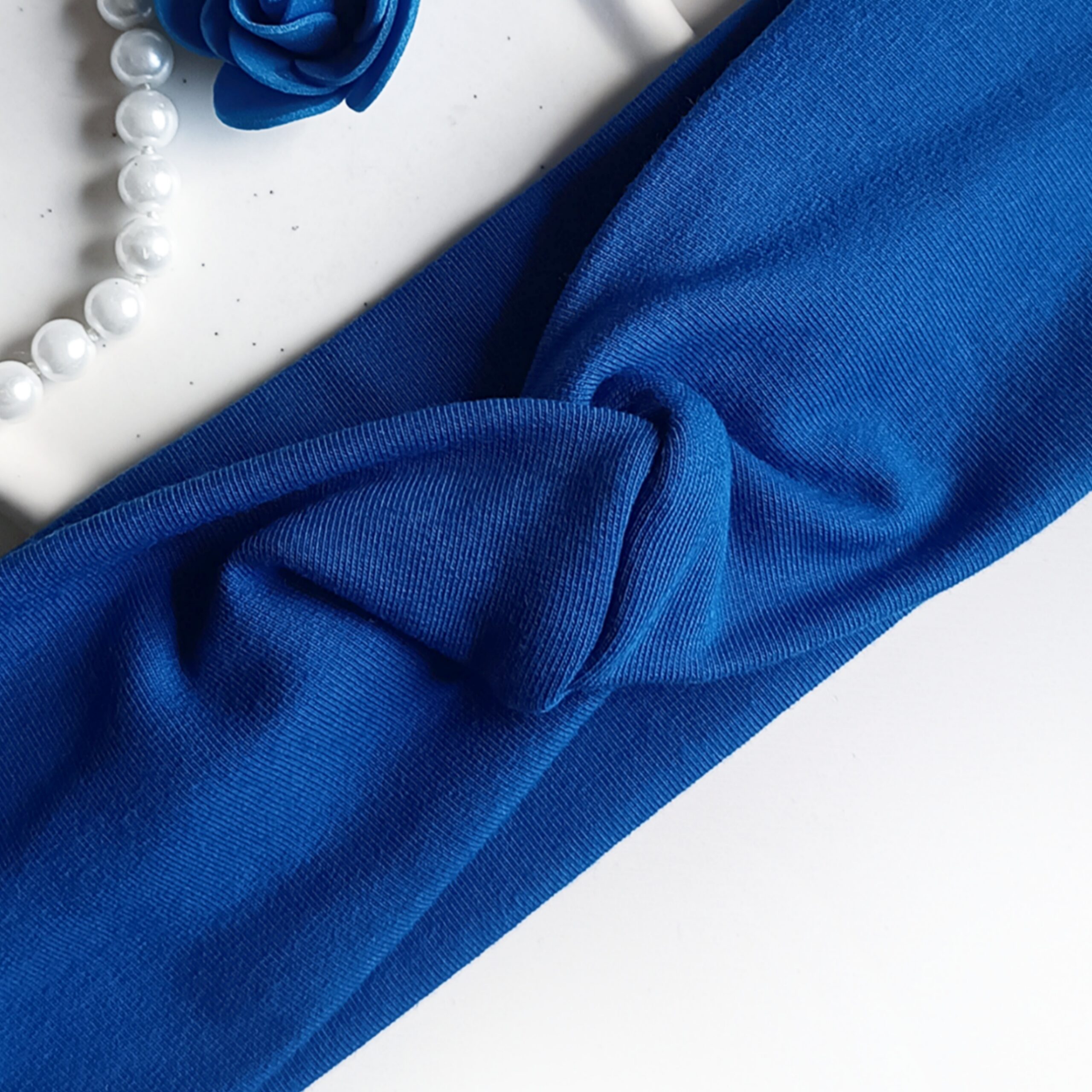 Opaska do włosów jesienna - damska - bawełniana - chabrowa - obrazek 2