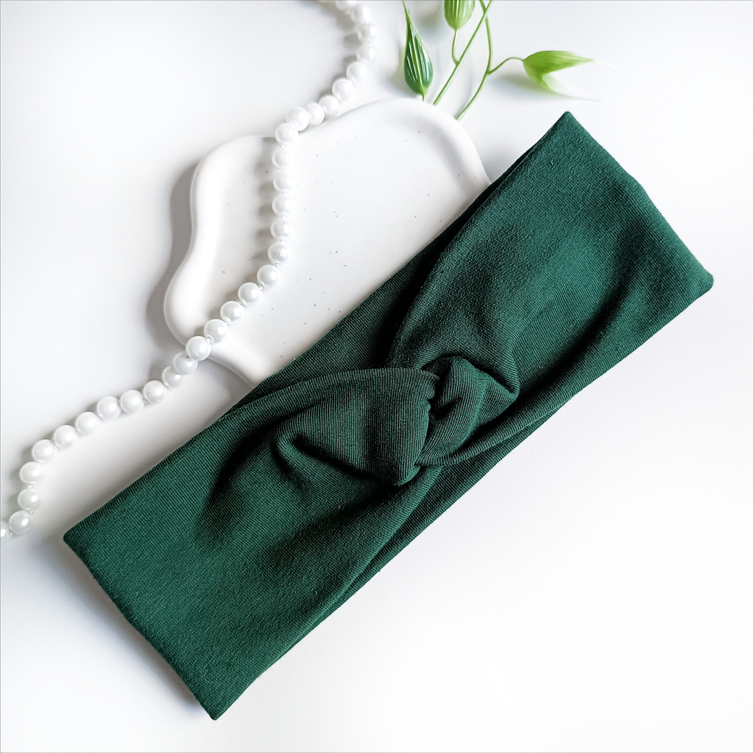 Opaska do włosów jesienna - damska - bawełniana - butelkowa zieleń