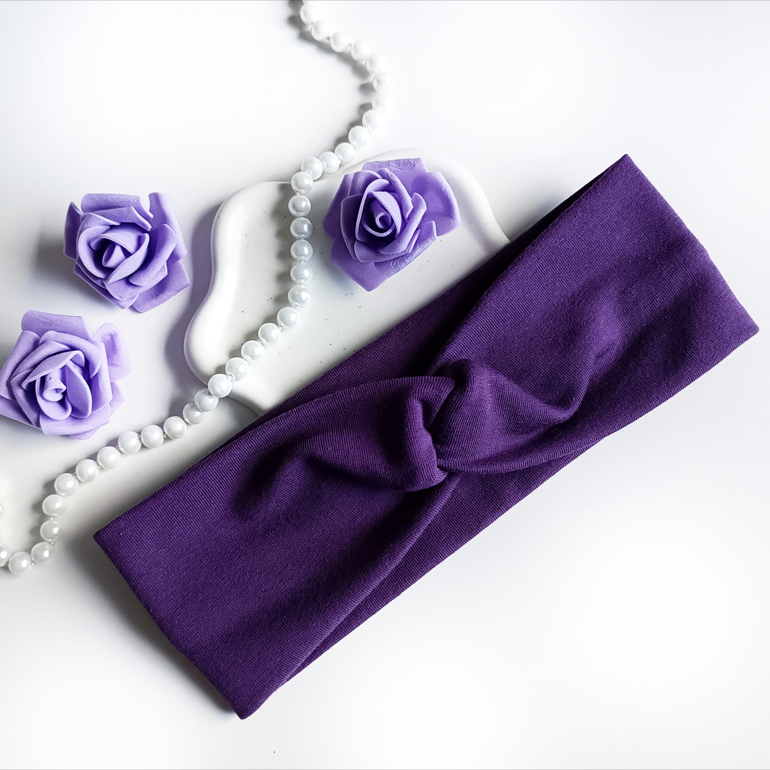 Opaska do włosów jesienna - damska - bawełniana - fioletowa