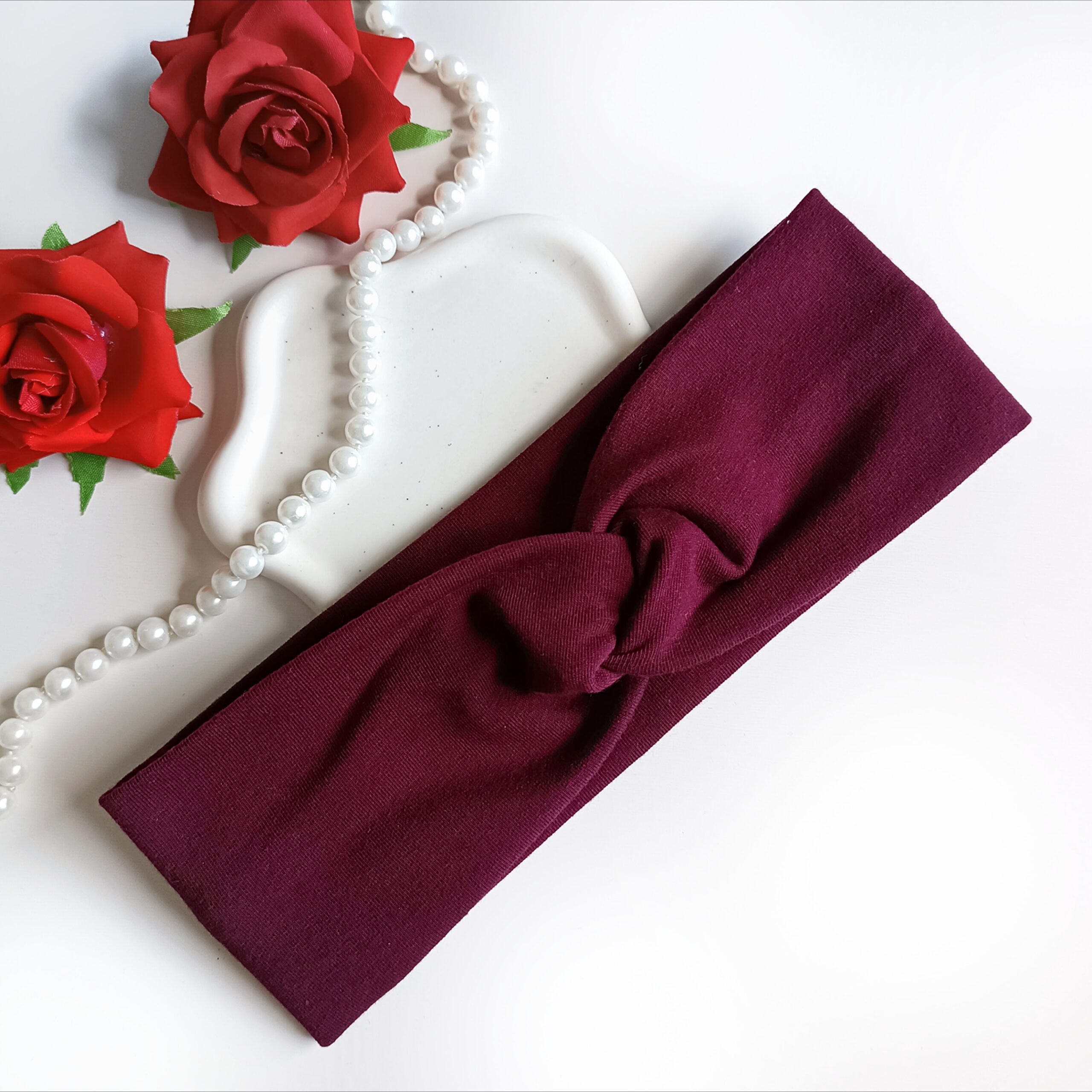 Opaska do włosów jesienna - damska - bawełniana - bordowa