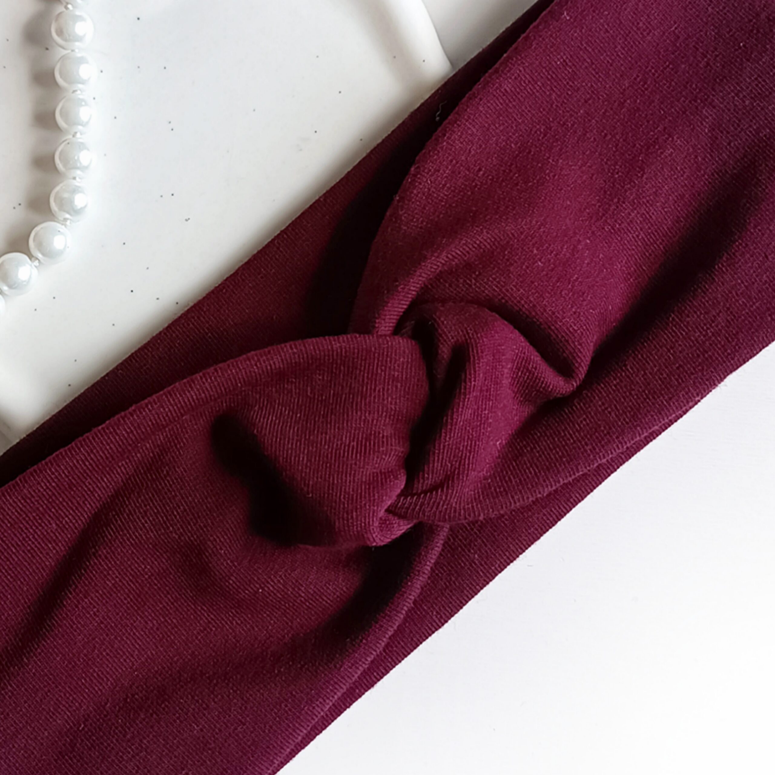 Opaska do włosów jesienna - damska - bawełniana - bordowa - obrazek 2