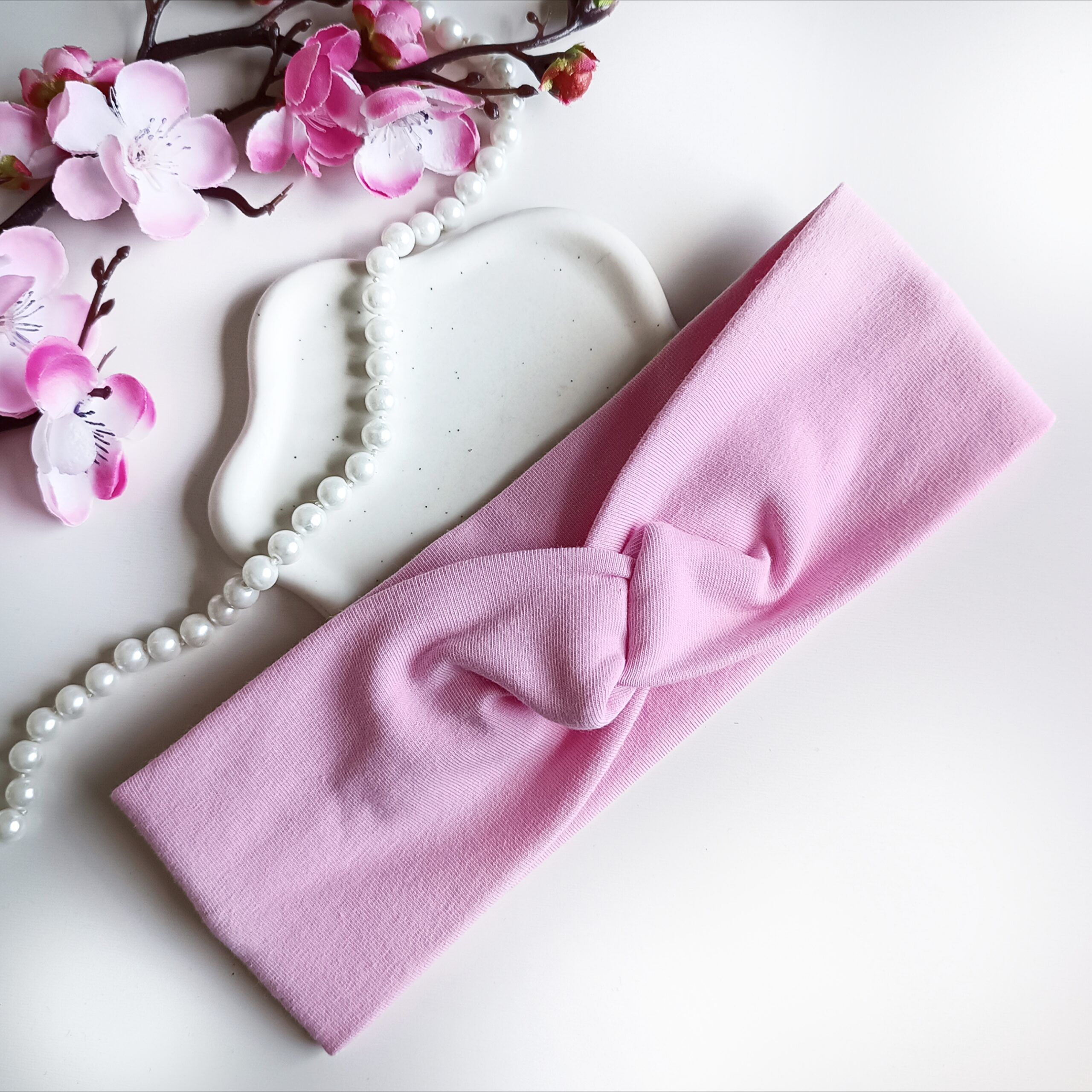 Opaska do włosów jesienna - damska - bawełniana - różowa