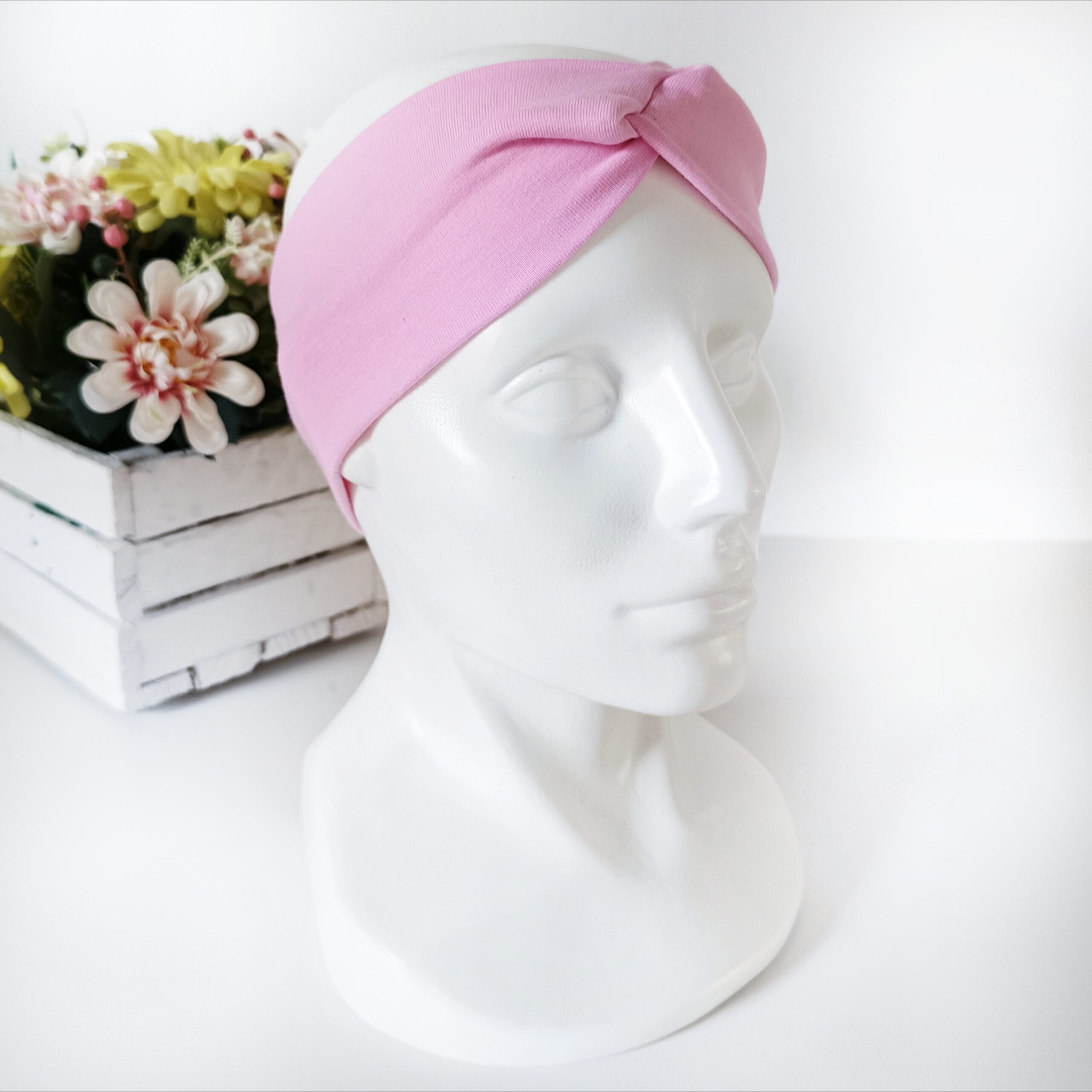 Opaska do włosów jesienna - damska - bawełniana - różowa - obrazek 3