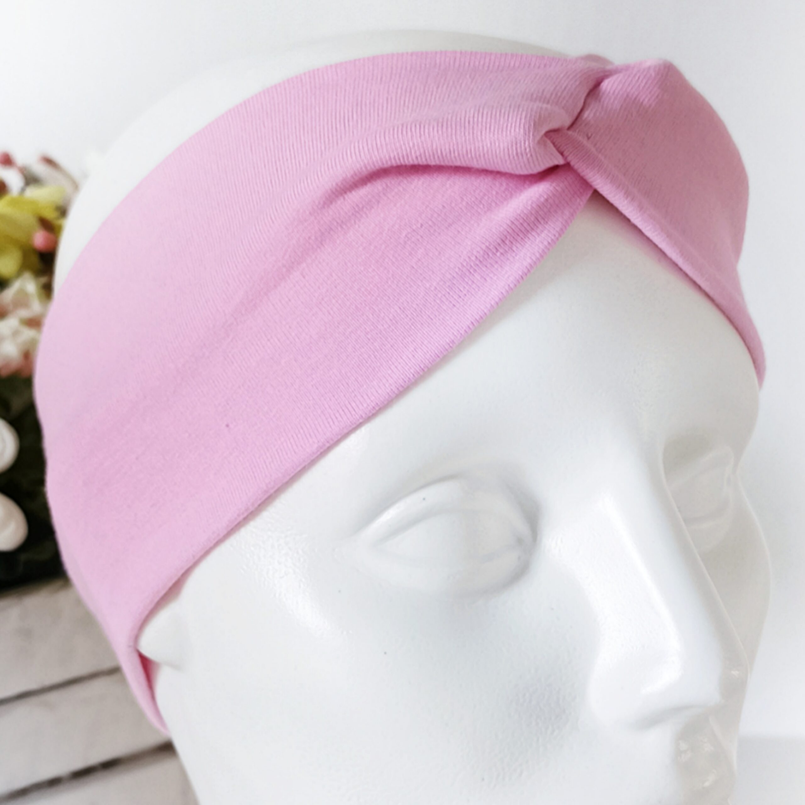 Opaska do włosów jesienna - damska - bawełniana - różowa - obrazek 4