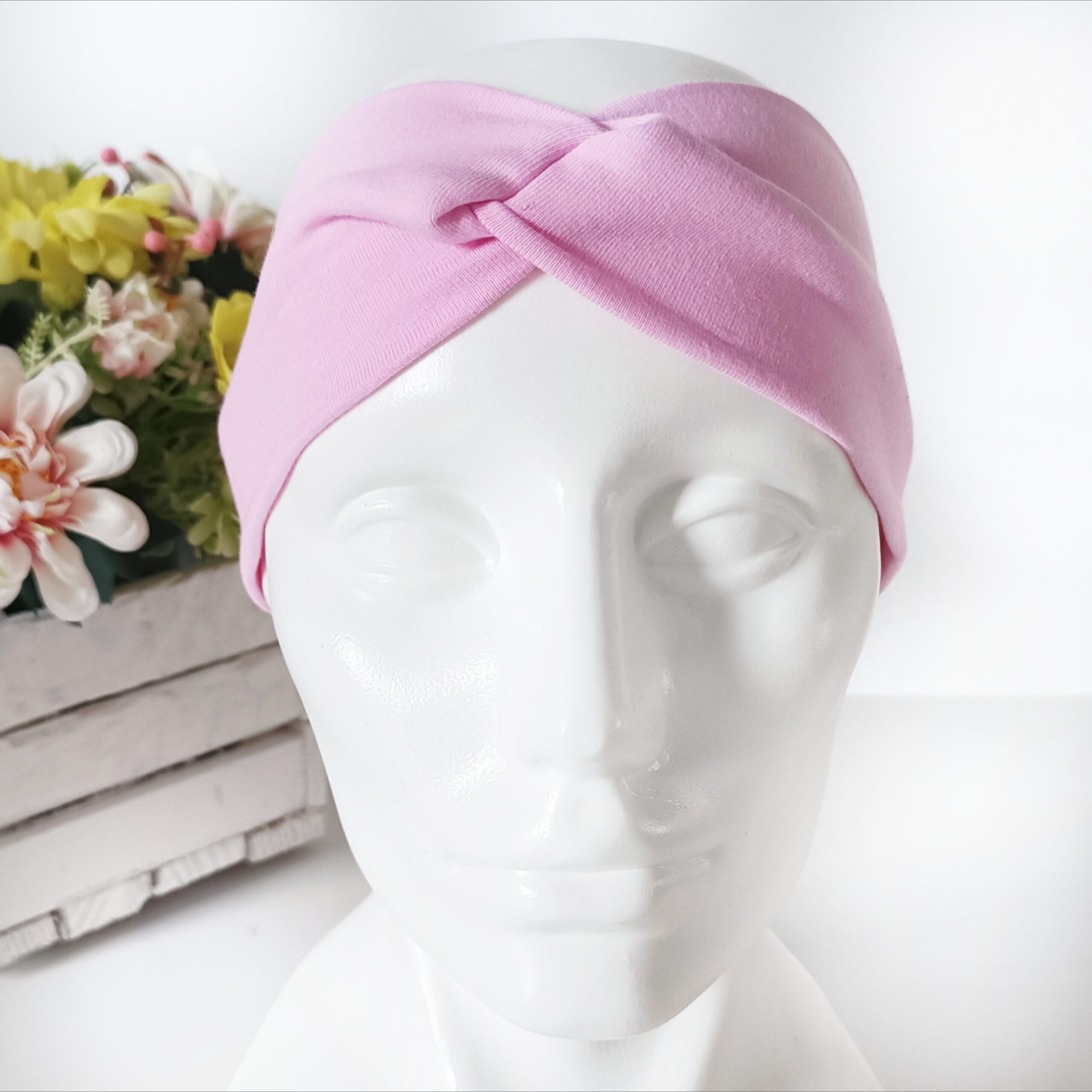 Opaska do włosów jesienna - damska - bawełniana - różowa - obrazek 5