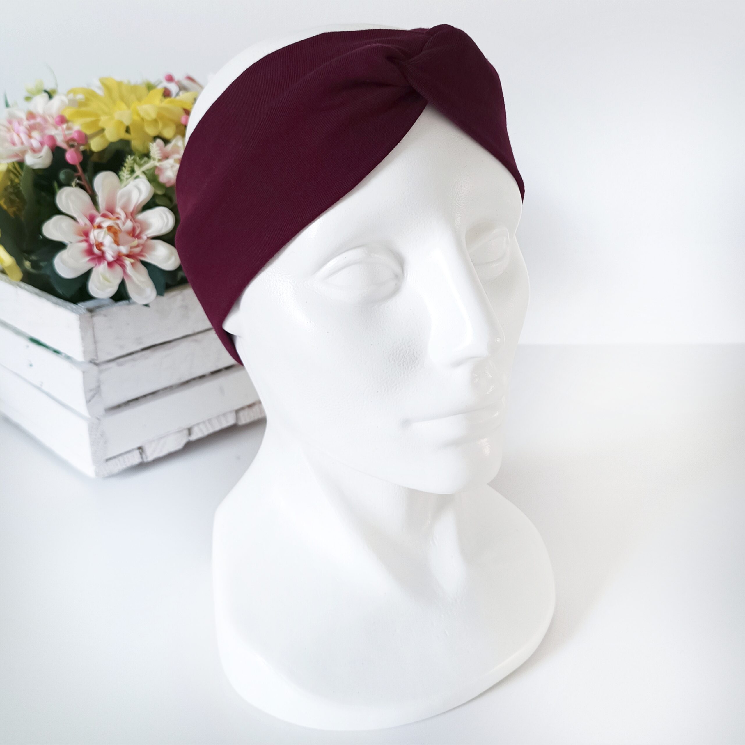 Opaska do włosów jesienna - damska - bawełniana - bordowa - obrazek 3