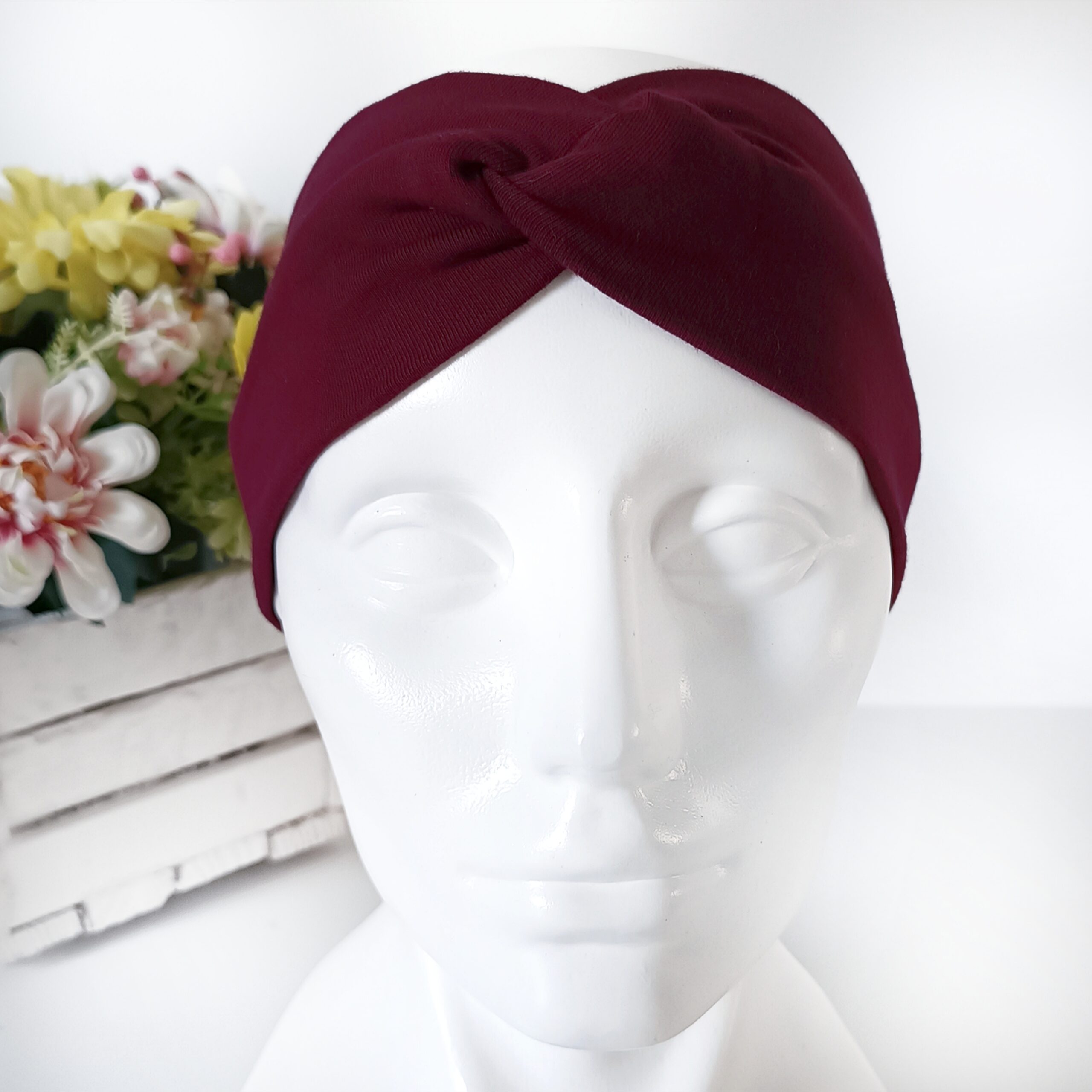 Opaska do włosów jesienna - damska - bawełniana - bordowa - obrazek 5