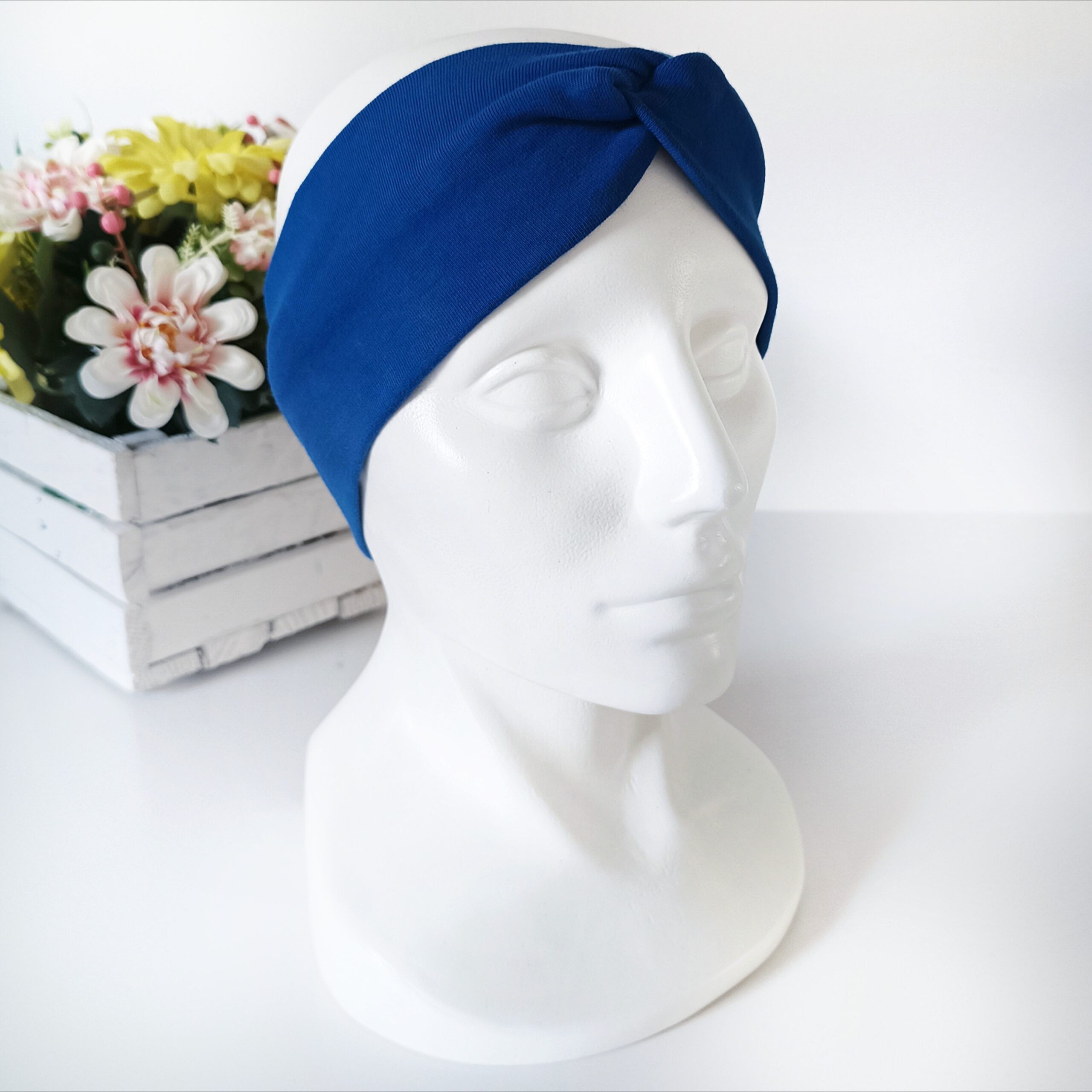 Opaska do włosów jesienna - damska - bawełniana - chabrowa - obrazek 3