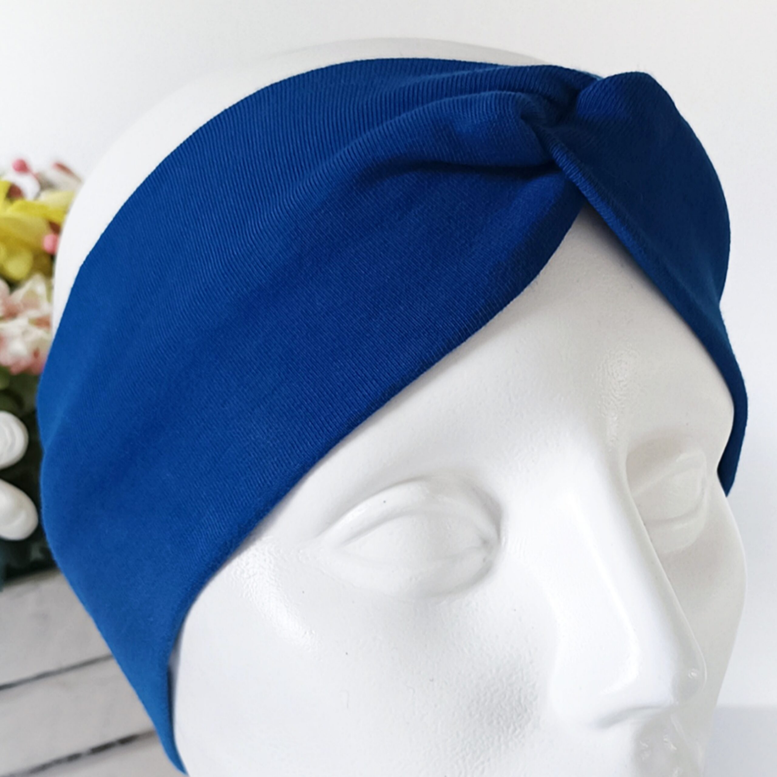 Opaska do włosów jesienna - damska - bawełniana - chabrowa - obrazek 4