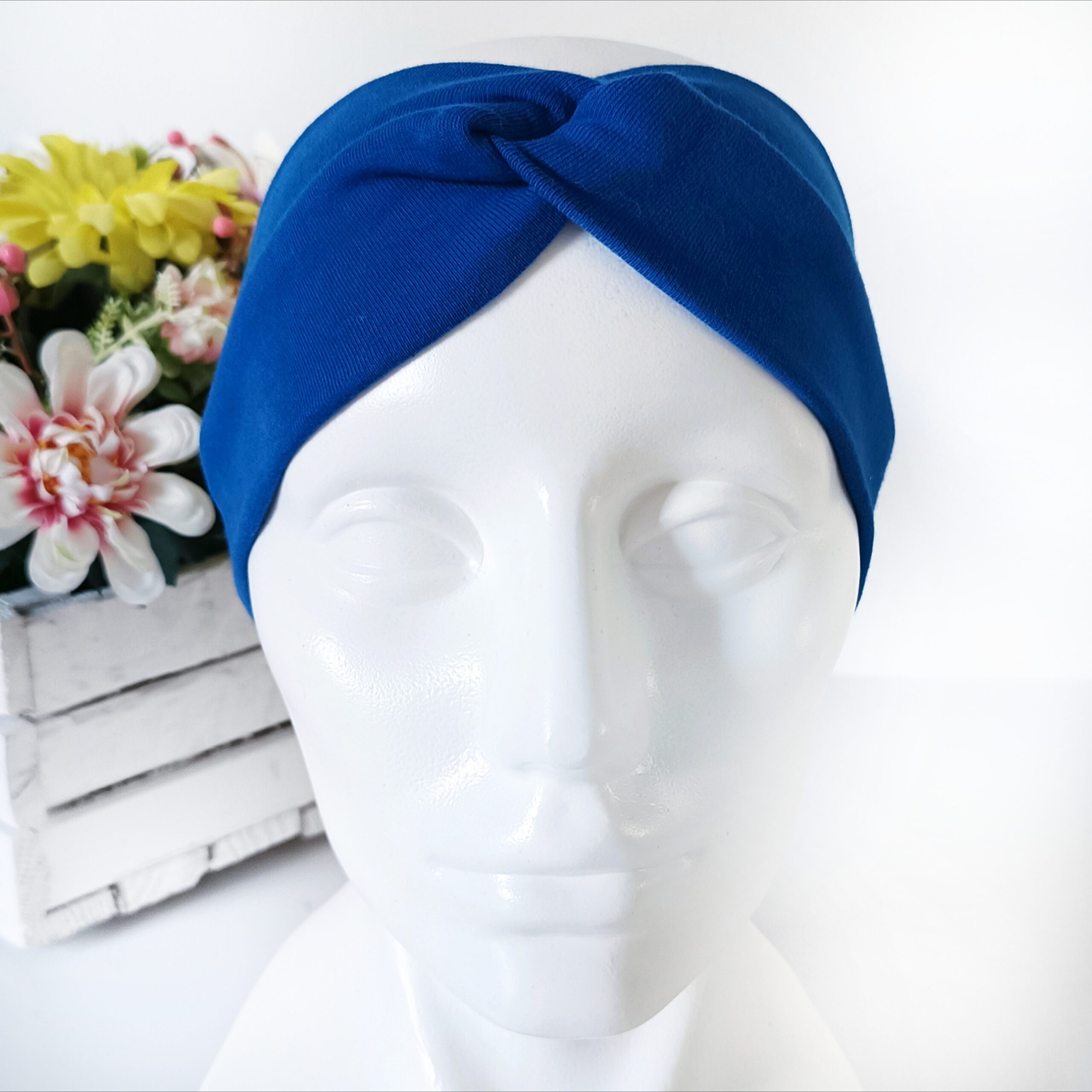 Opaska do włosów jesienna - damska - bawełniana - chabrowa - obrazek 5