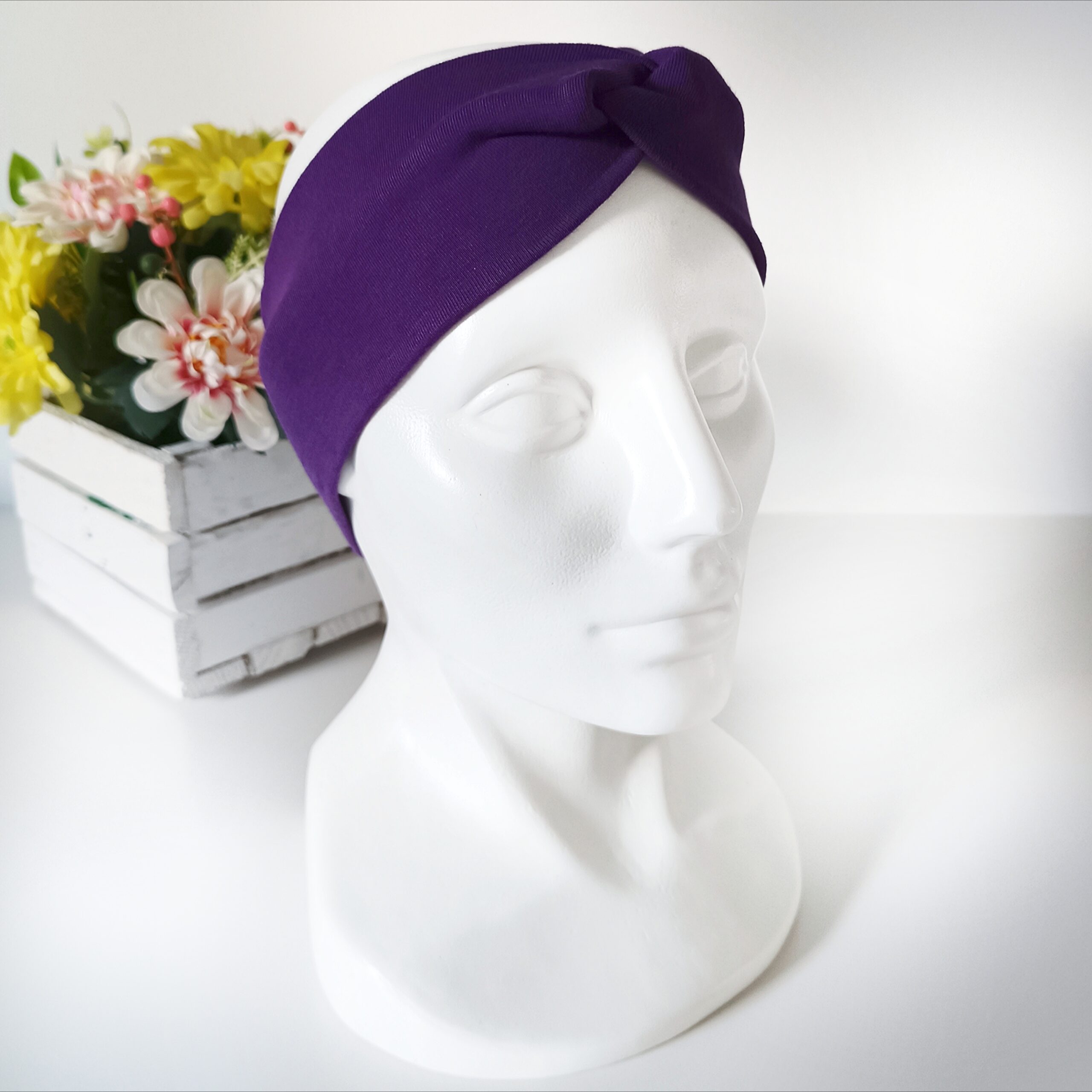 Opaska do włosów jesienna - damska - bawełniana - fioletowa - obrazek 3