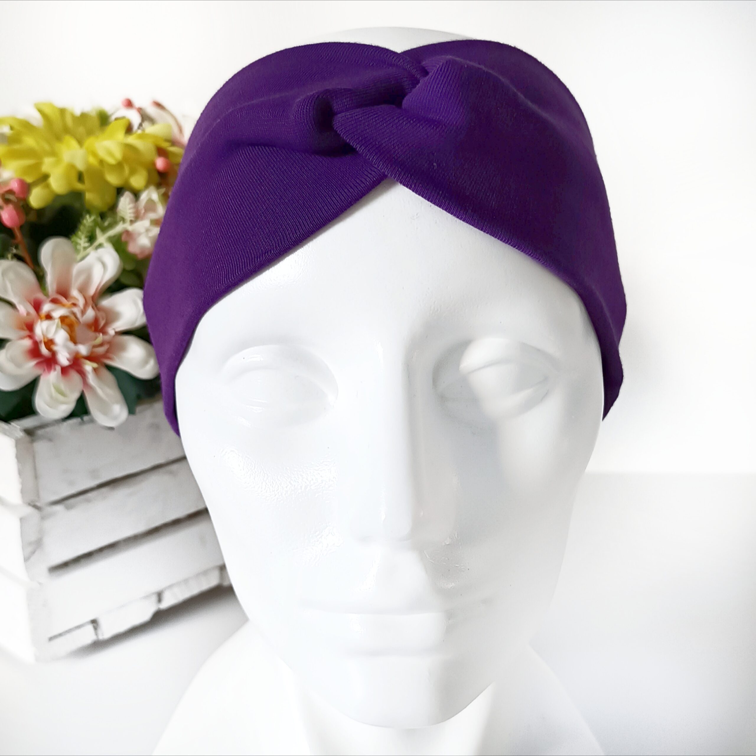 Opaska do włosów jesienna - damska - bawełniana - fioletowa - obrazek 5