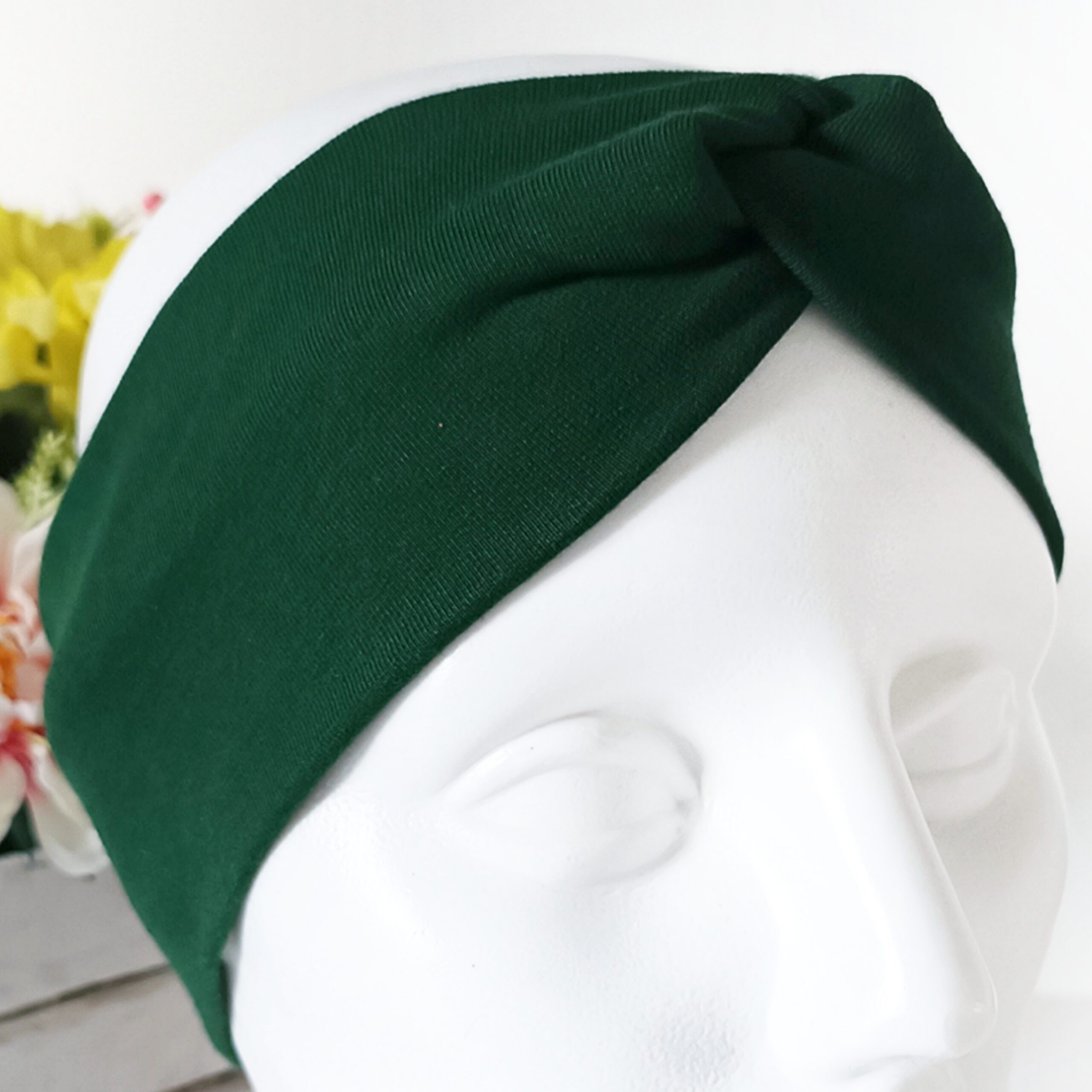 Opaska do włosów jesienna - damska - bawełniana - butelkowa zieleń - obrazek 4