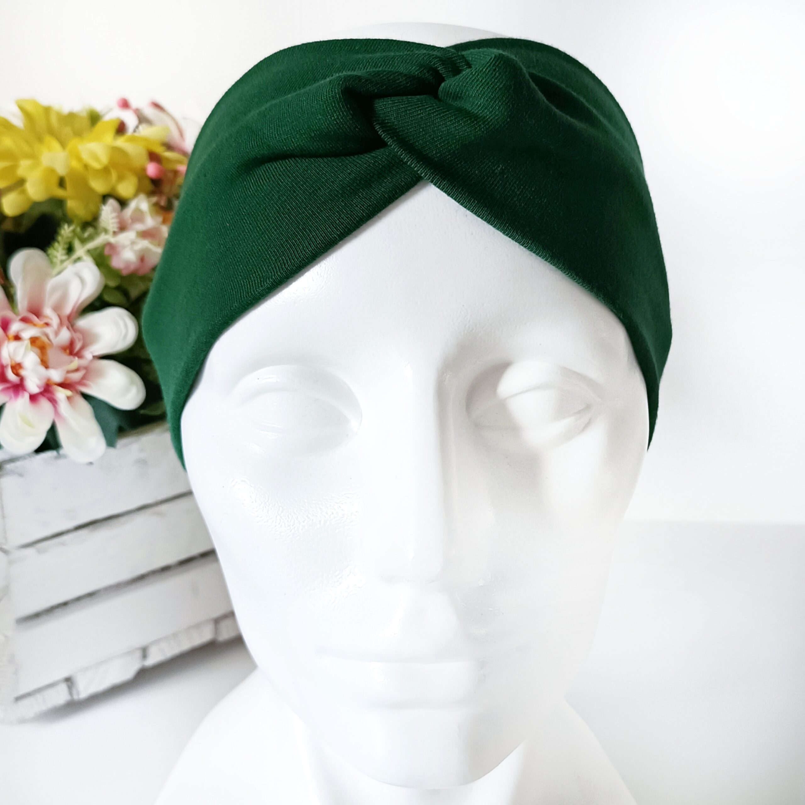 Opaska do włosów jesienna - damska - bawełniana - butelkowa zieleń - obrazek 5