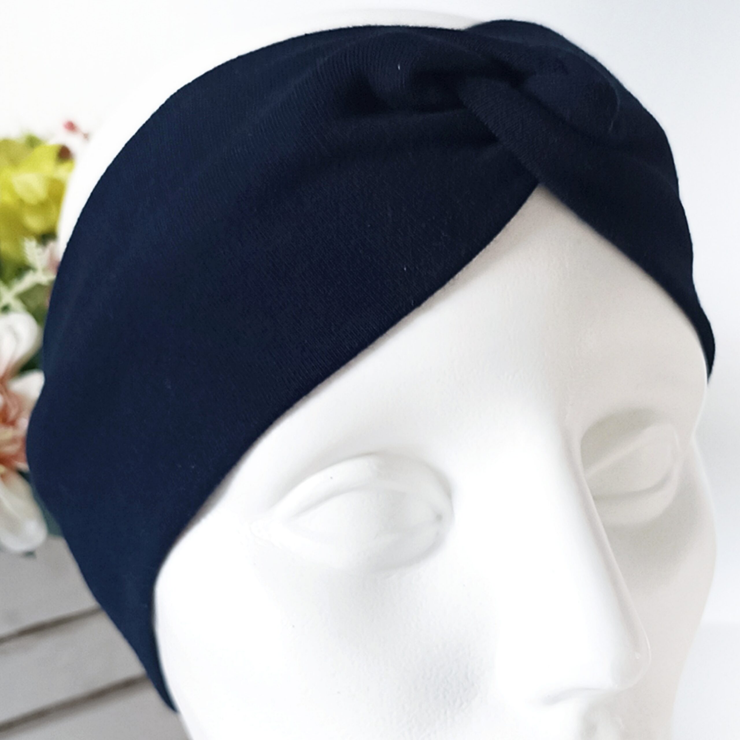 Opaska do włosów jesienna - damska - bawełniana - granatowa - obrazek 4