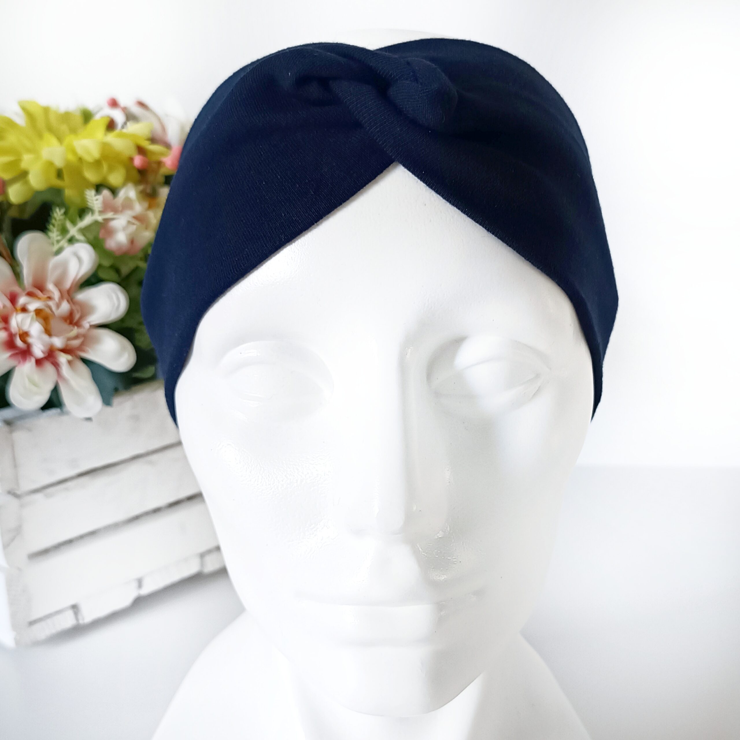 Opaska do włosów jesienna - damska - bawełniana - granatowa - obrazek 5